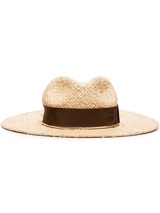 chain-embellished Fedora straw hat