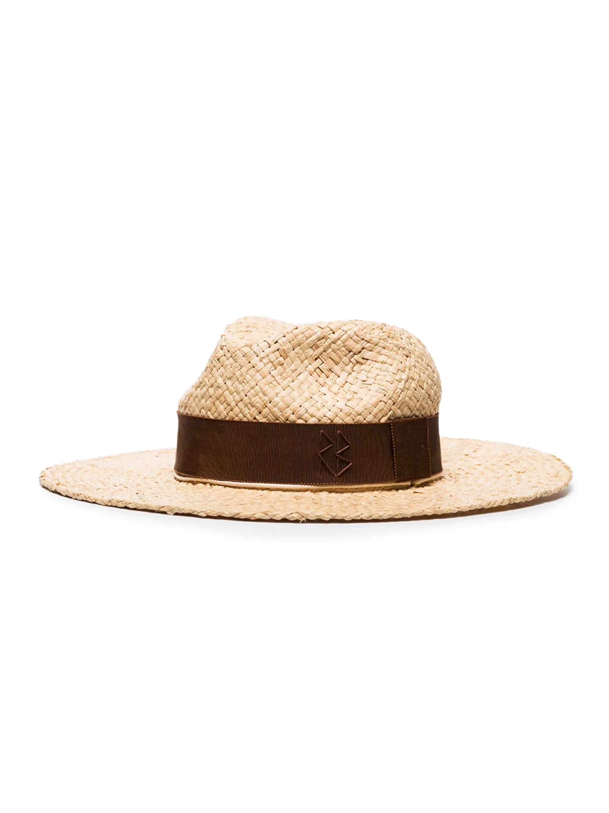 chain-embellished Fedora straw hat