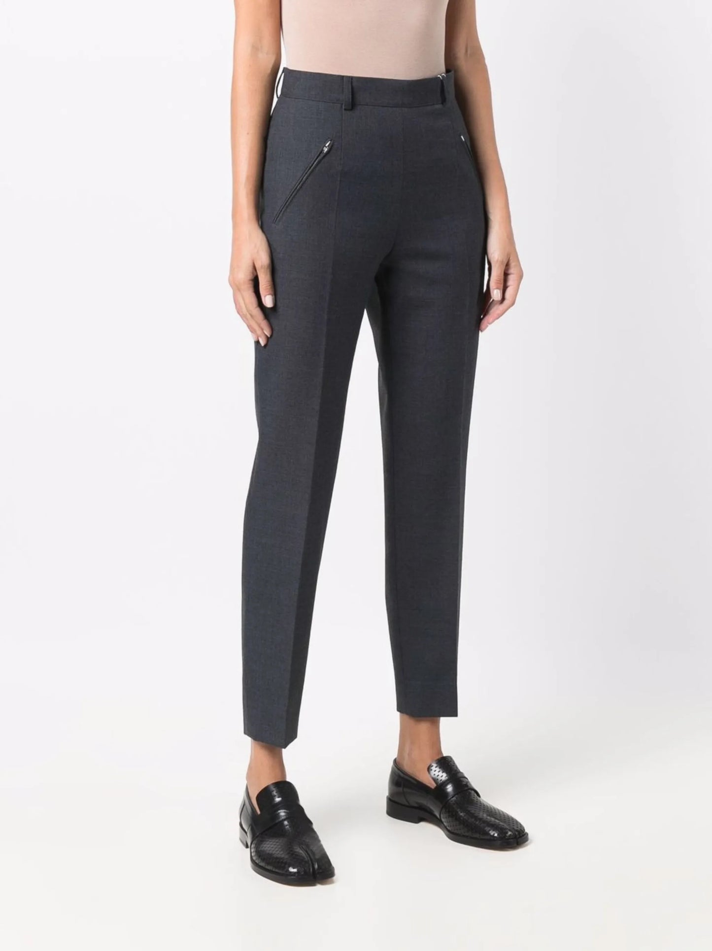 high-waisted slim-fit trousers