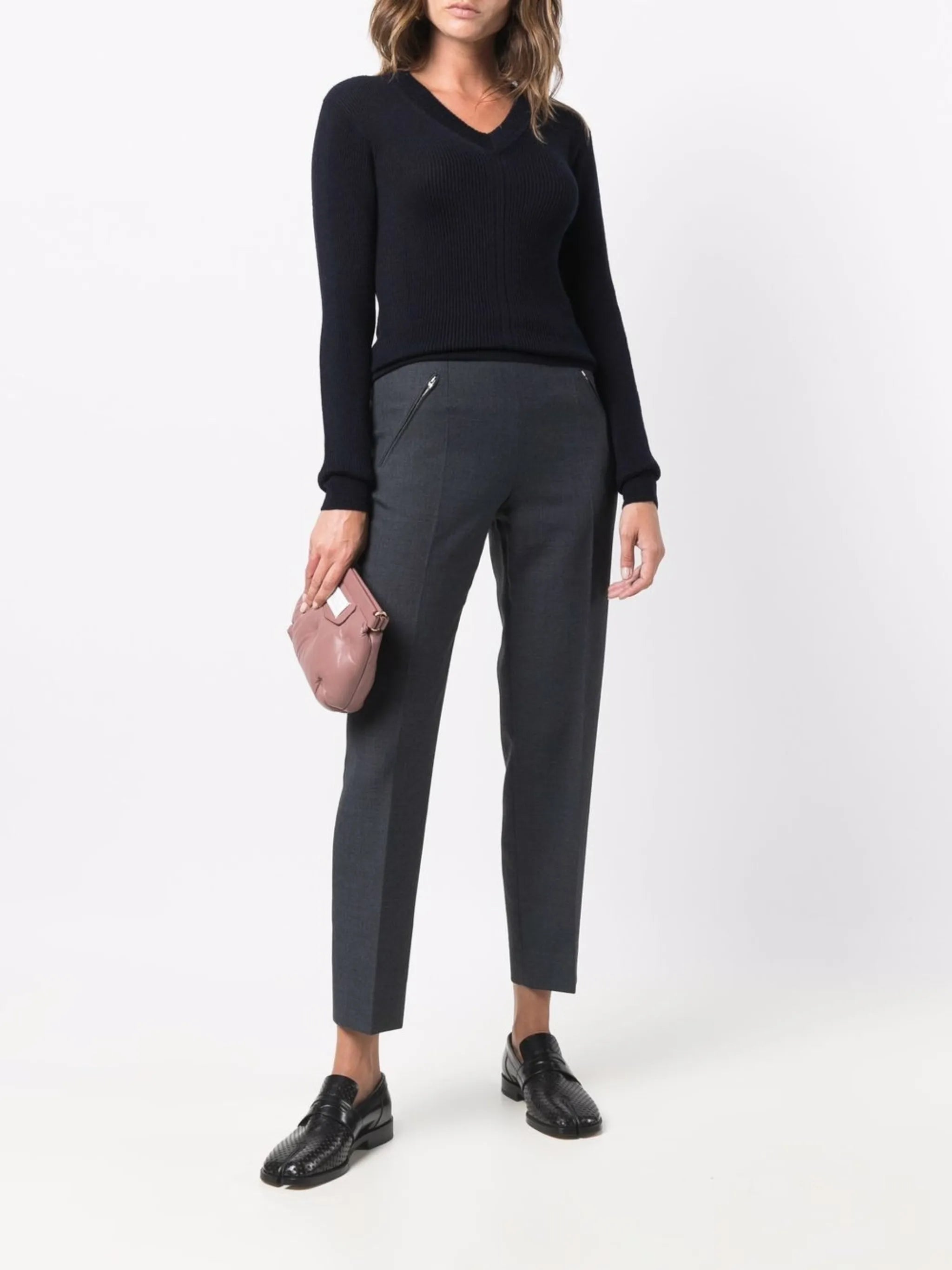 high-waisted slim-fit trousers