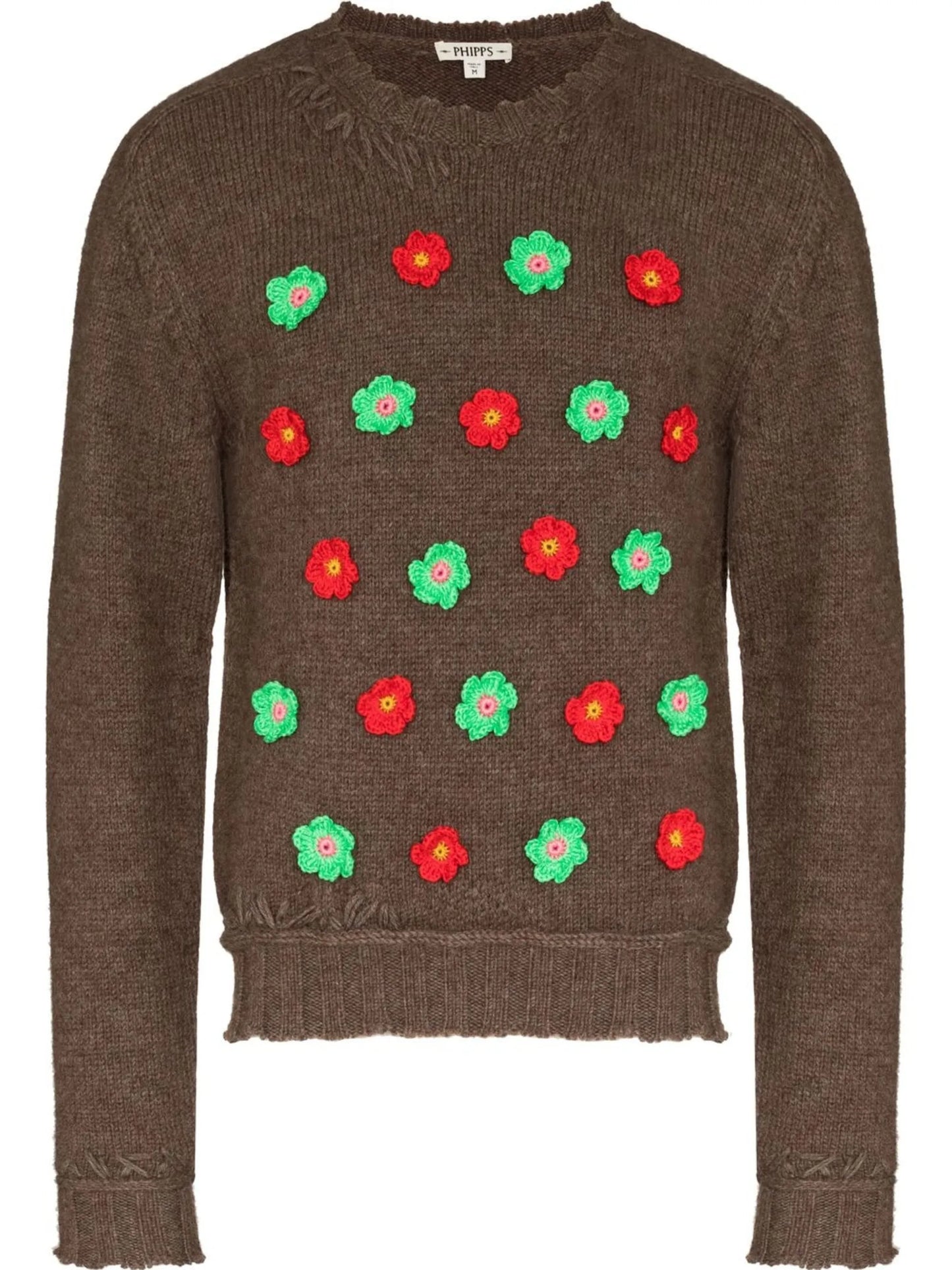 floral-embroidered crew neck sweater