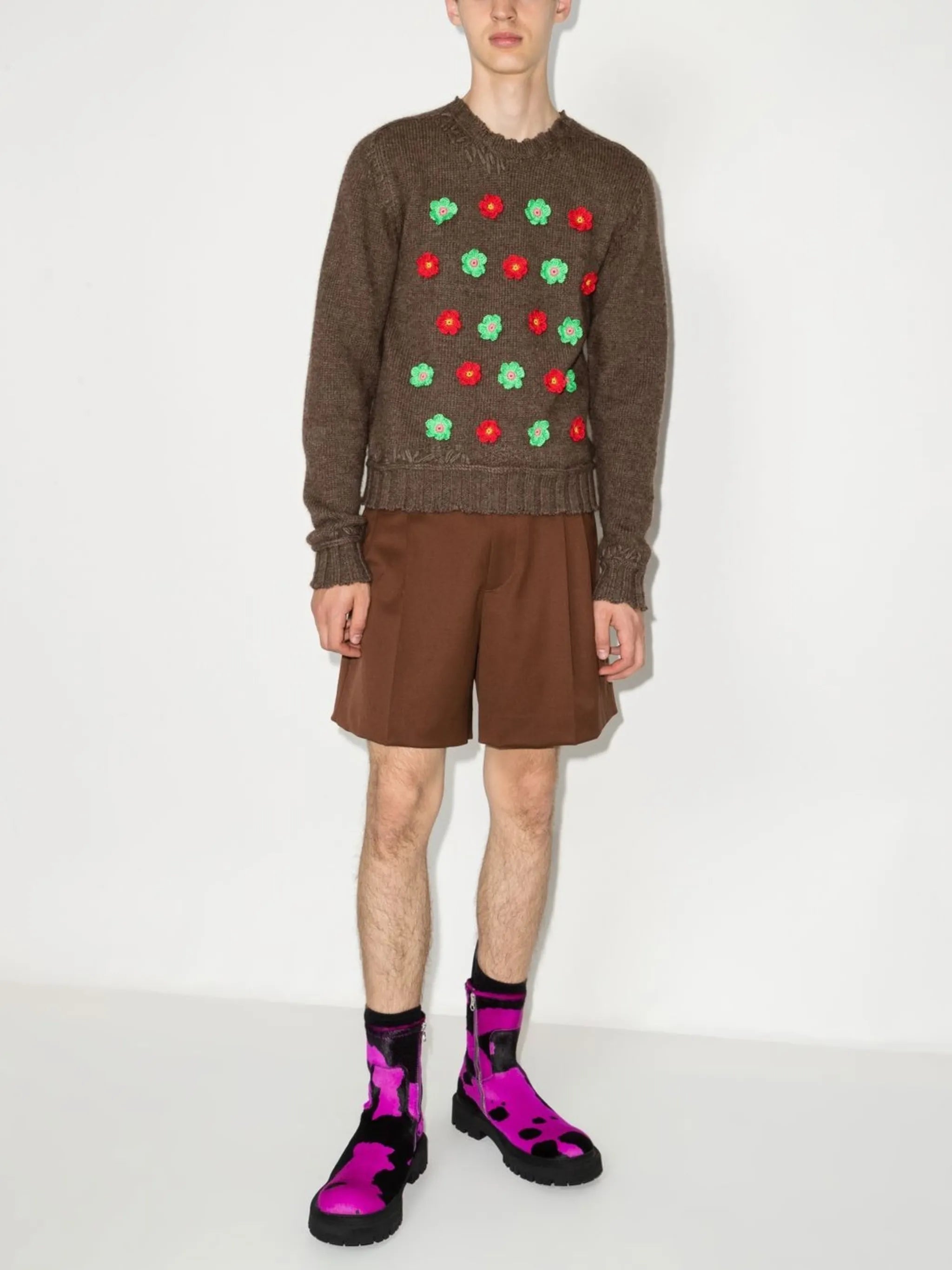 floral-embroidered crew neck sweater