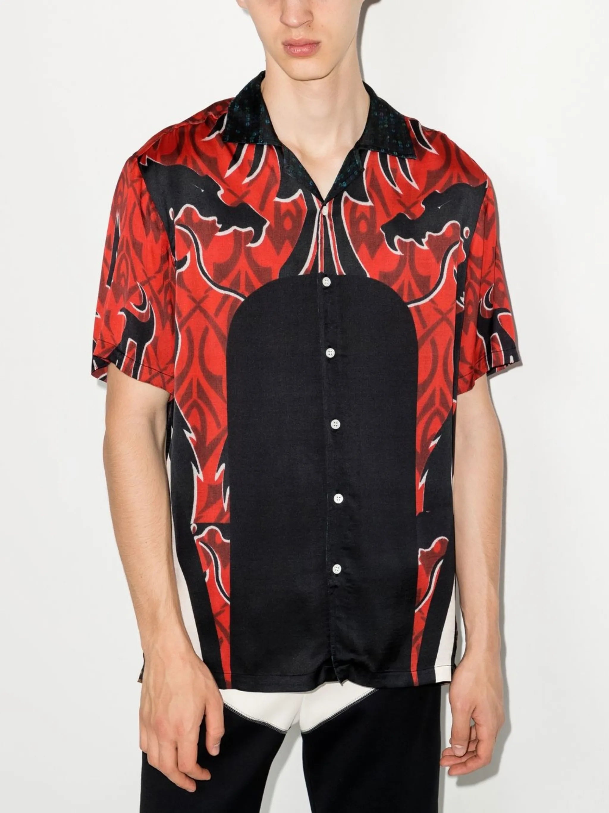 Dragon Warrior-print bowling shirt