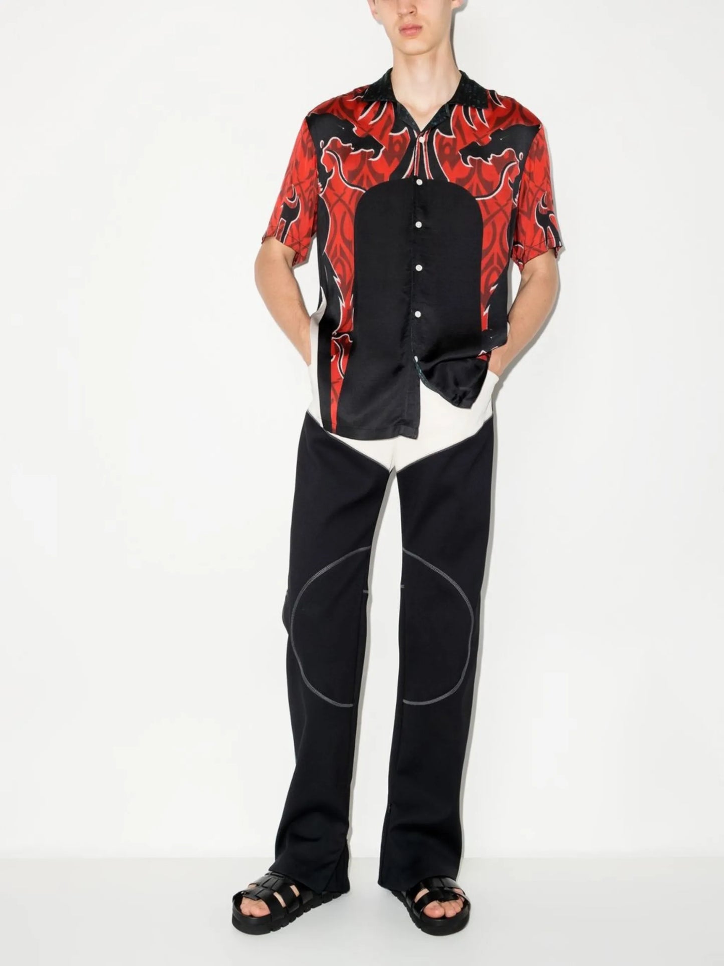 Dragon Warrior-print bowling shirt