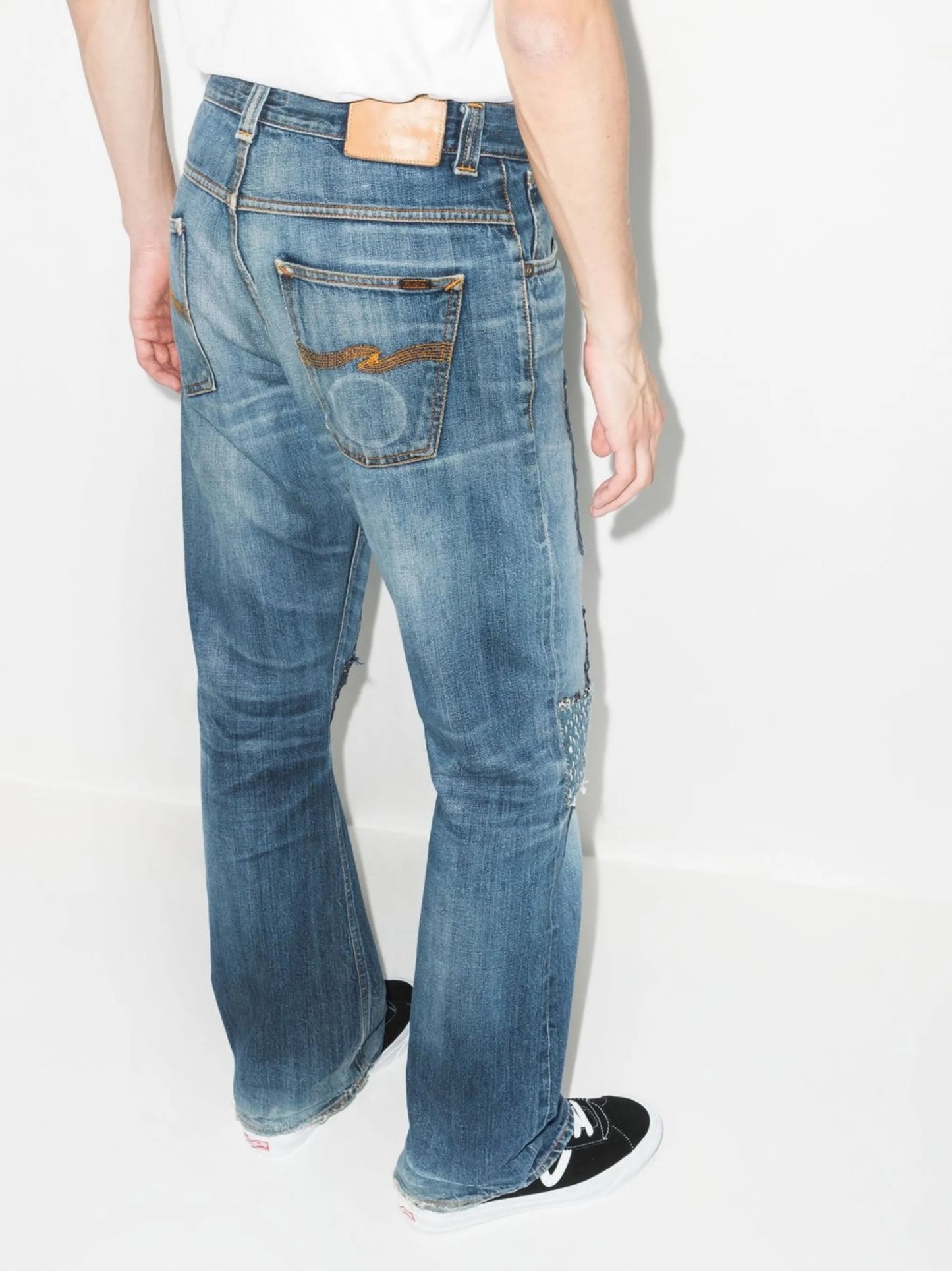 Reworked straight-legged jeans