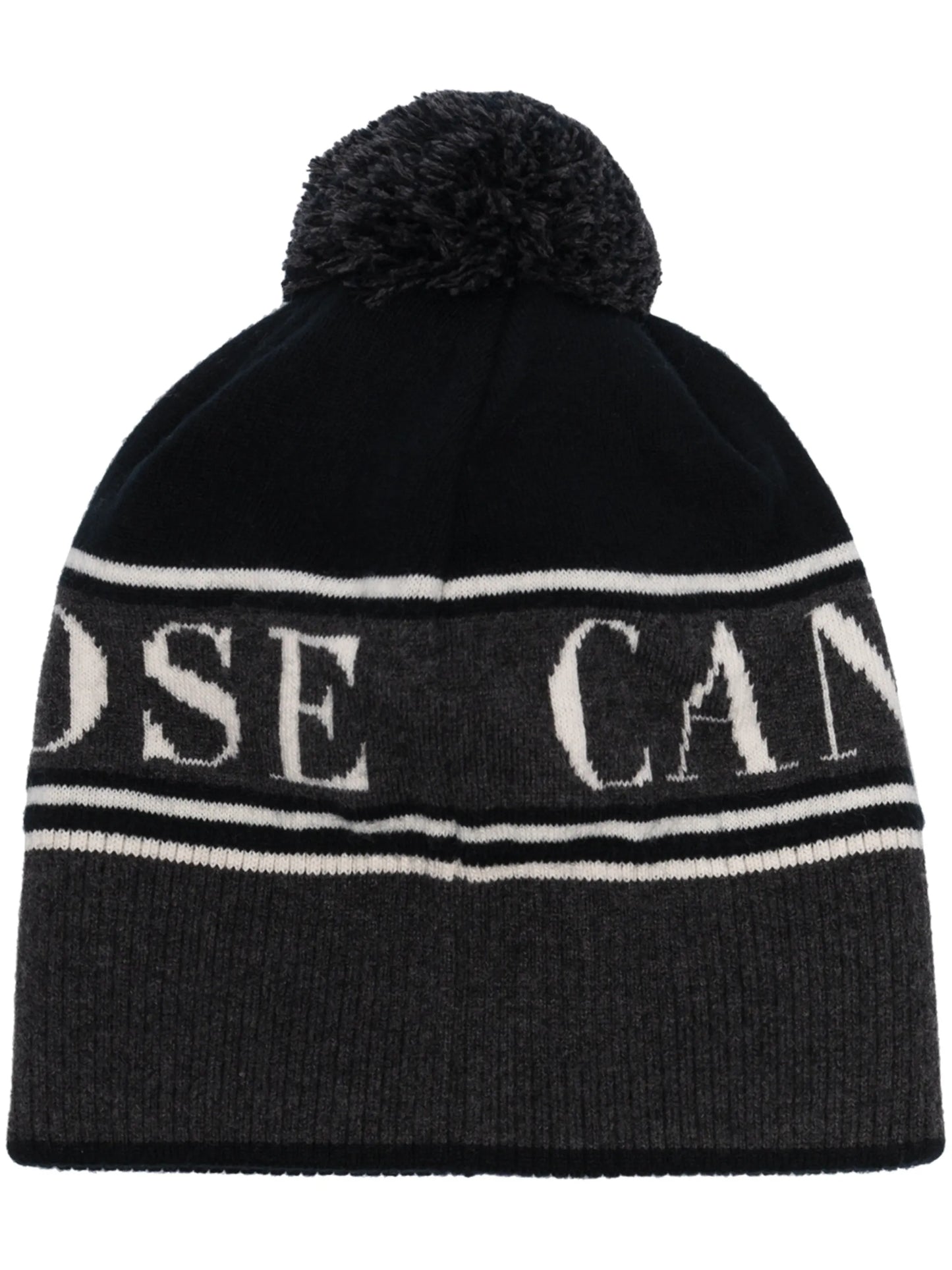 Pom striped logo beanie