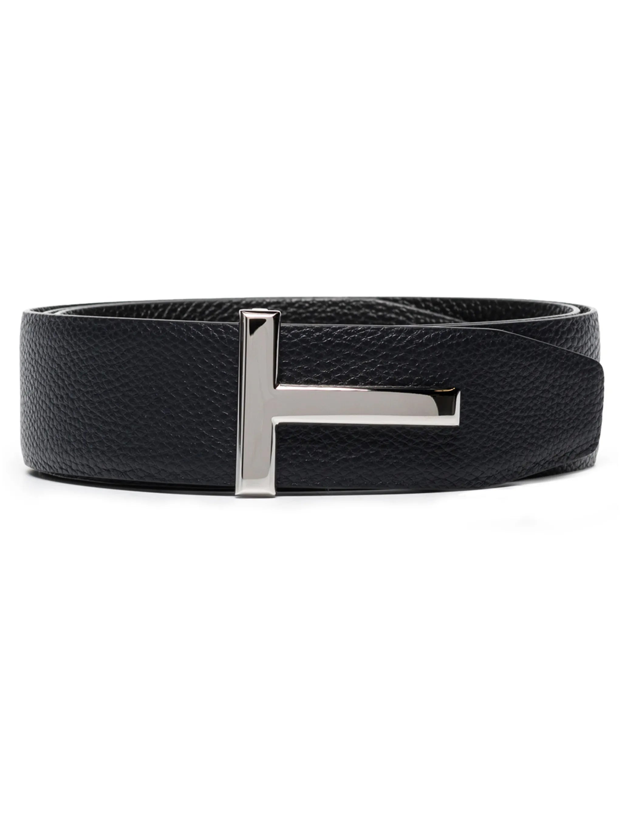 T logo-buckle reversible leather belt