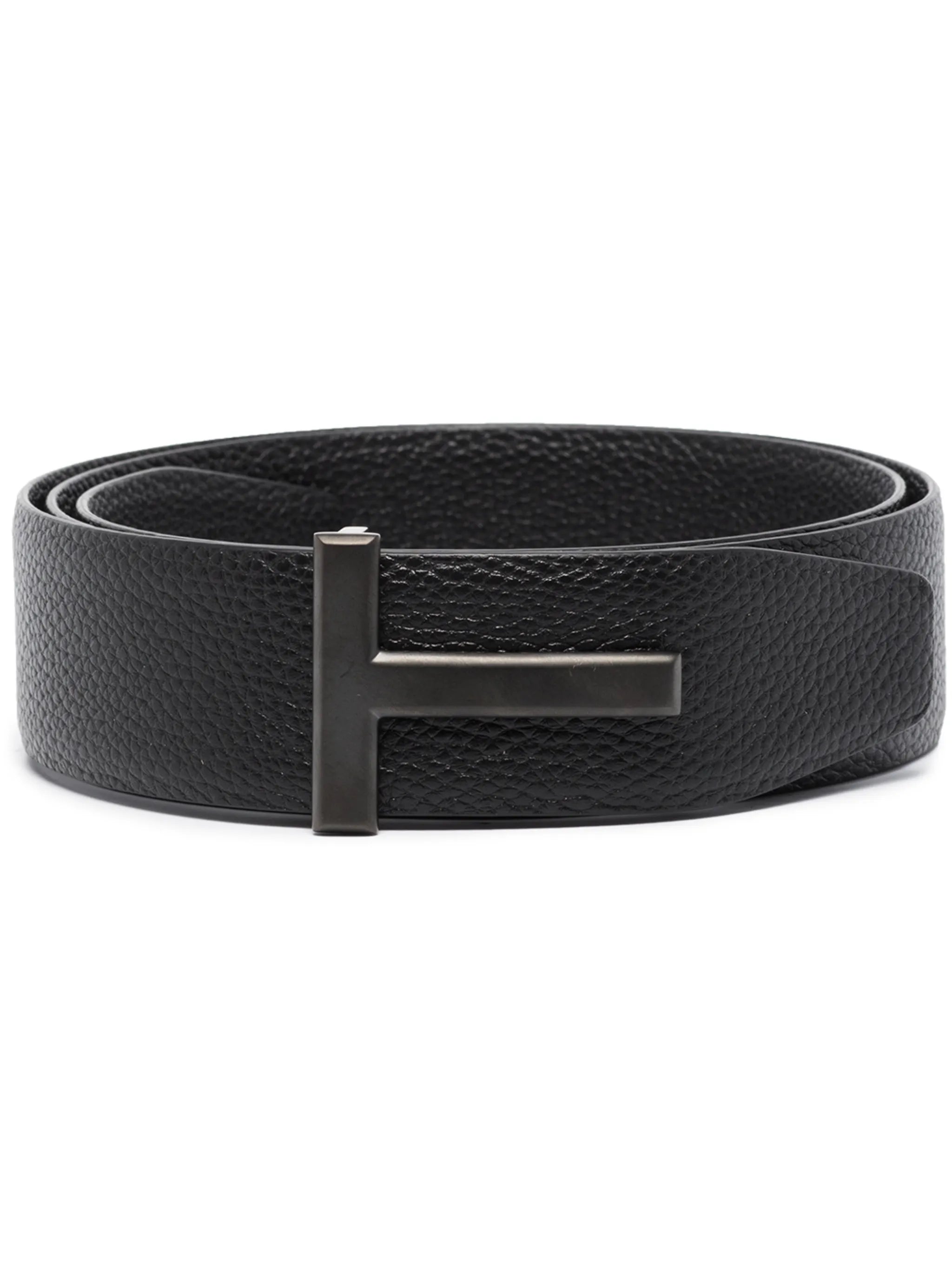 T logo-buckle reversible leather belt