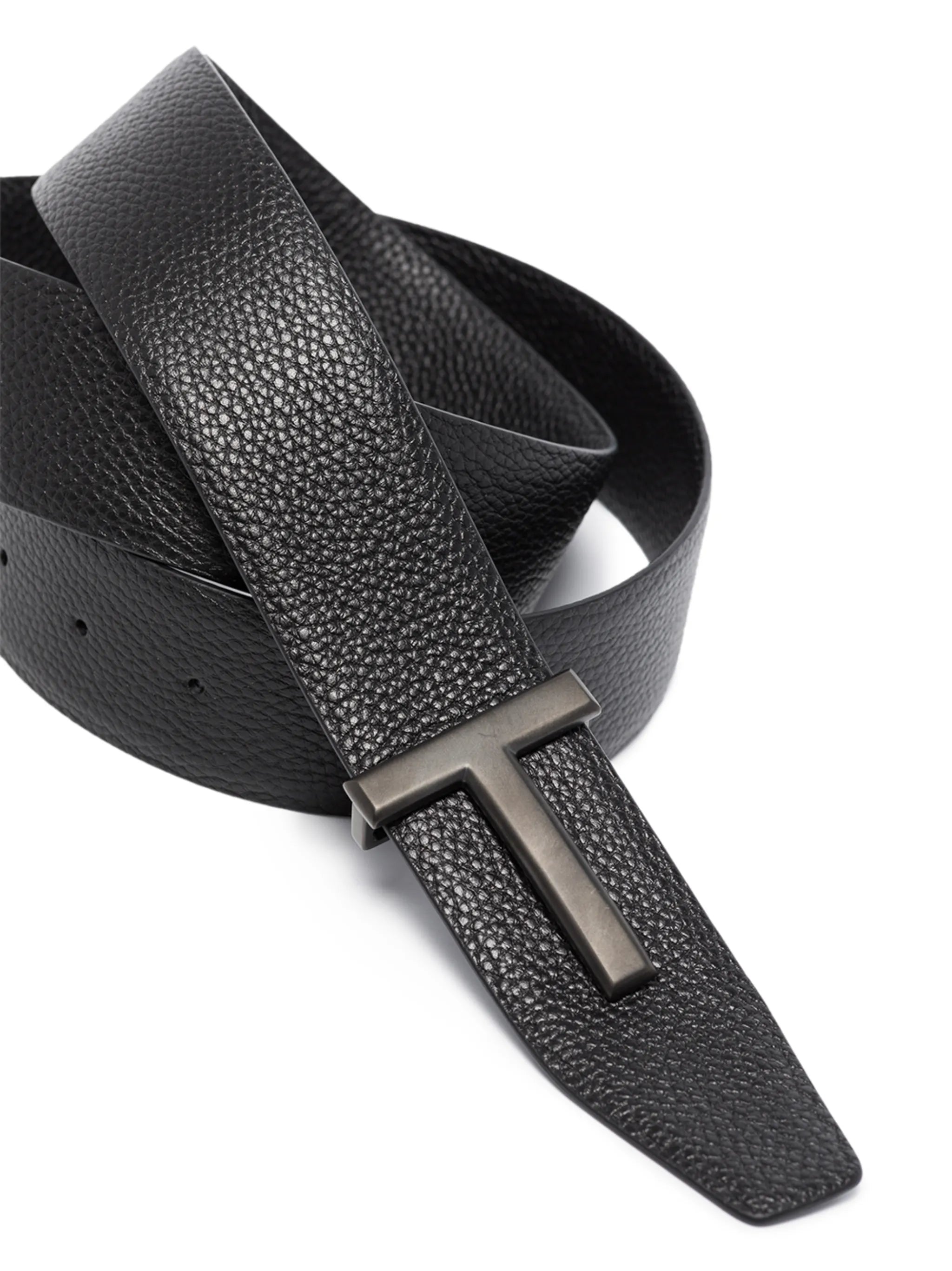 T logo-buckle reversible leather belt