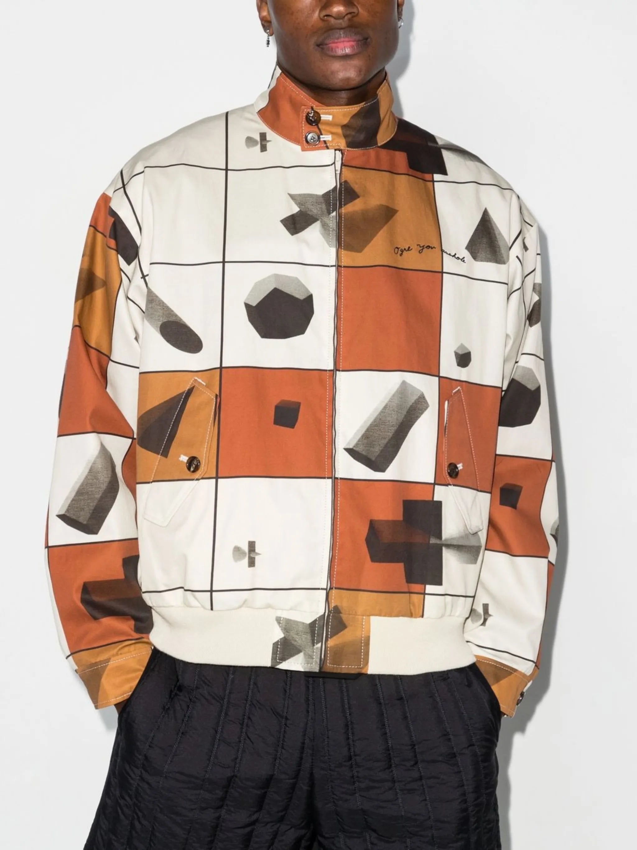 geometric-print bomber jacket