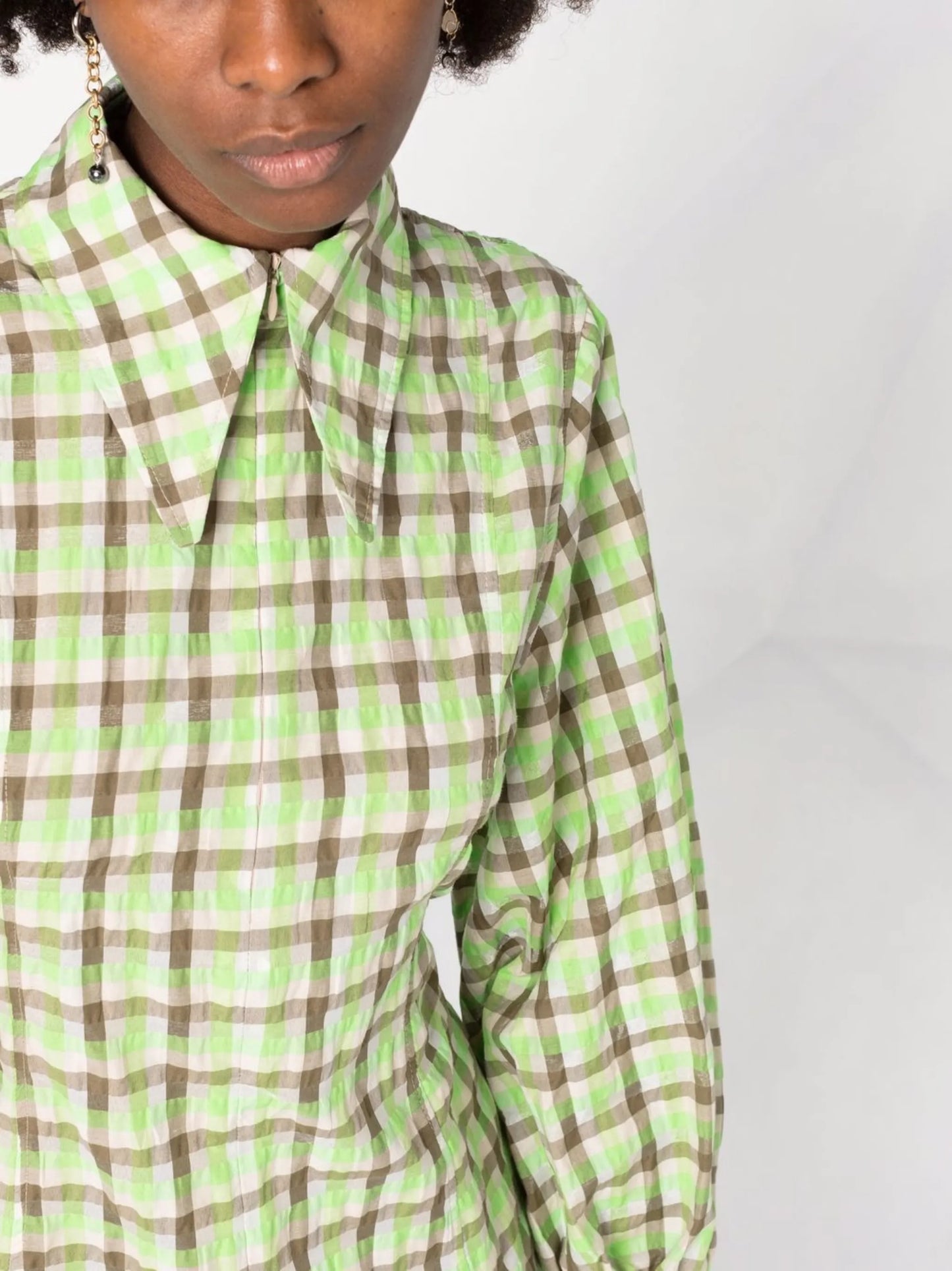 check-print long-sleeve dress