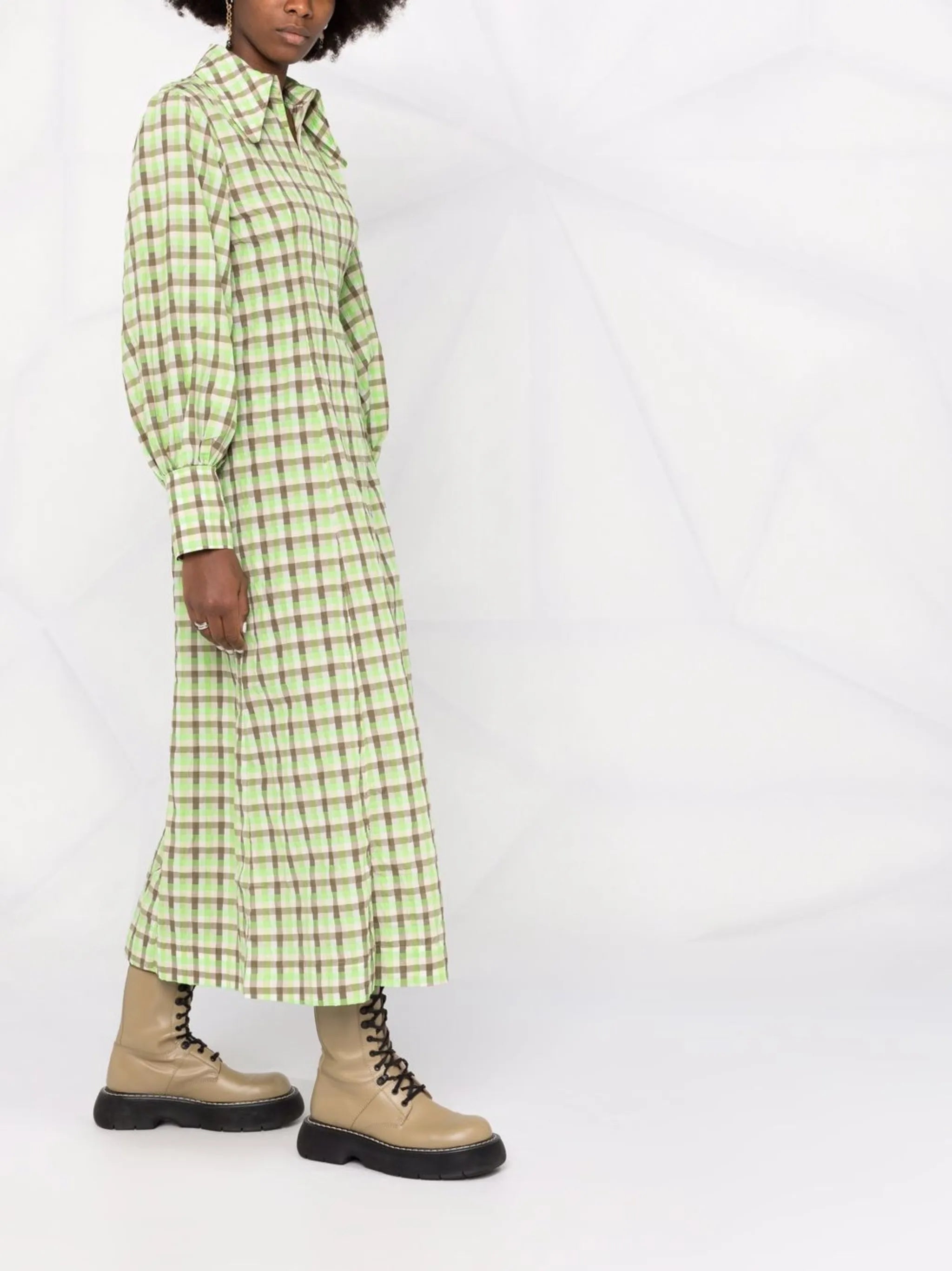 check-print long-sleeve dress
