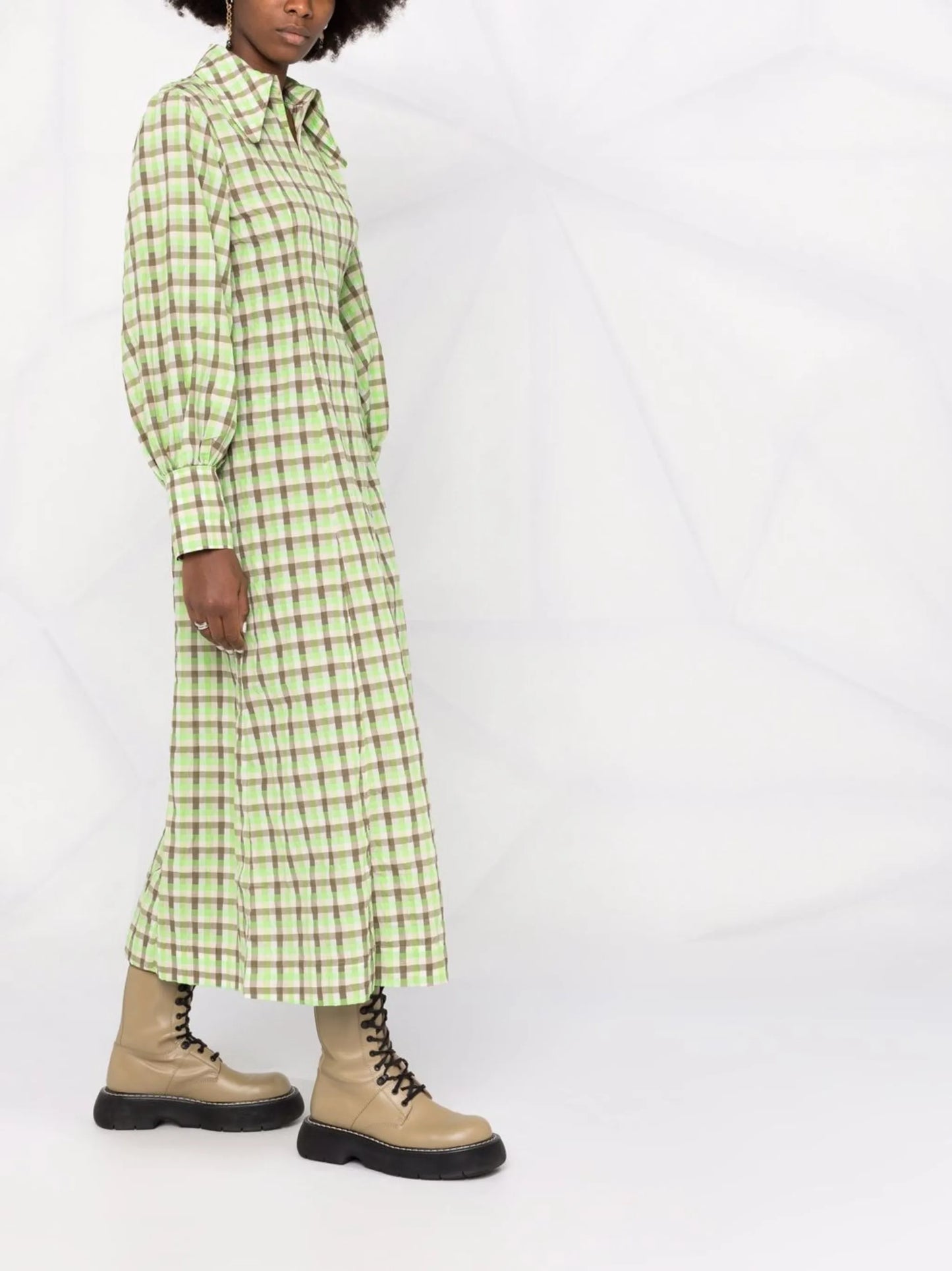 check-print long-sleeve dress