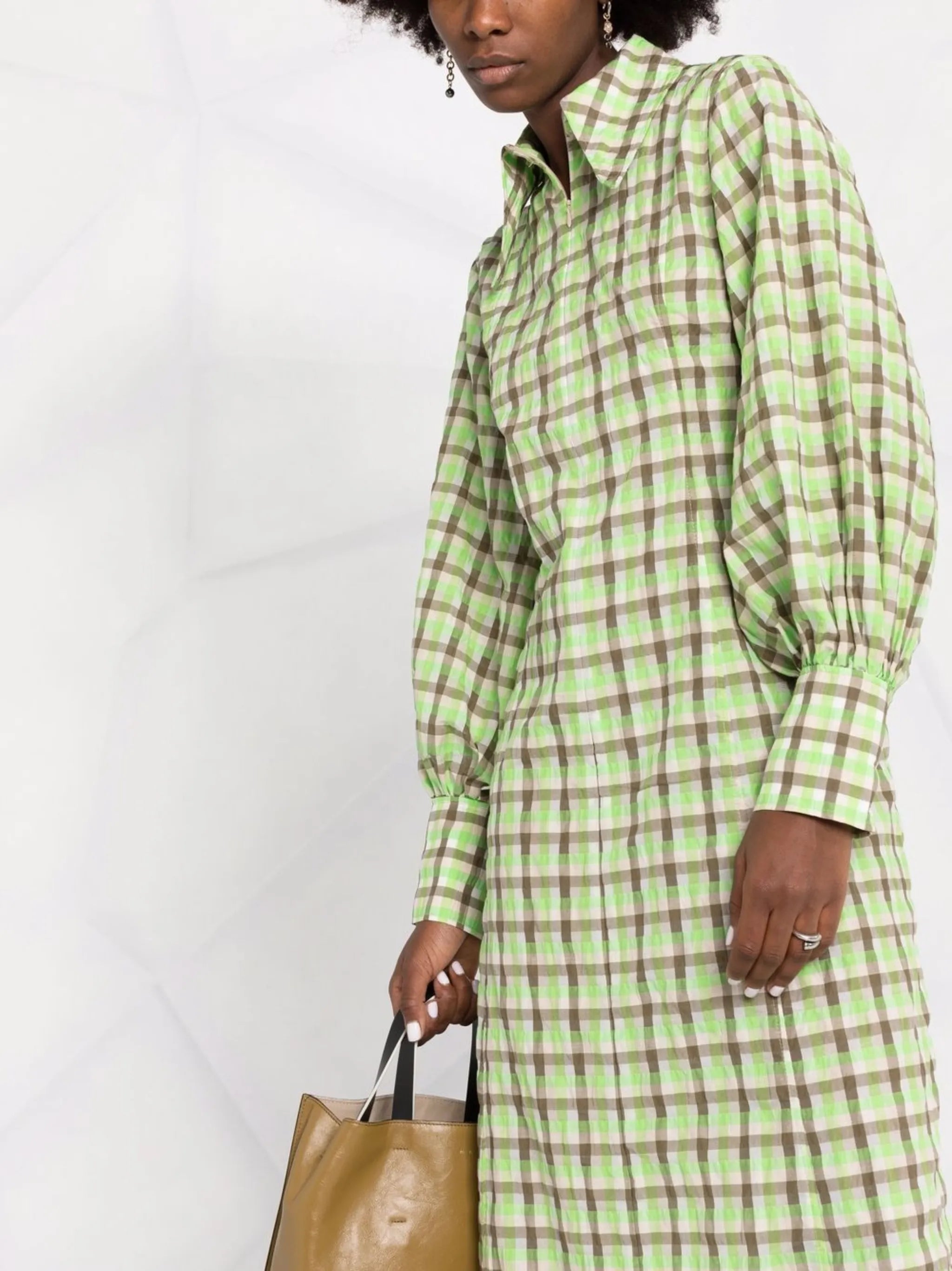 check-print long-sleeve dress