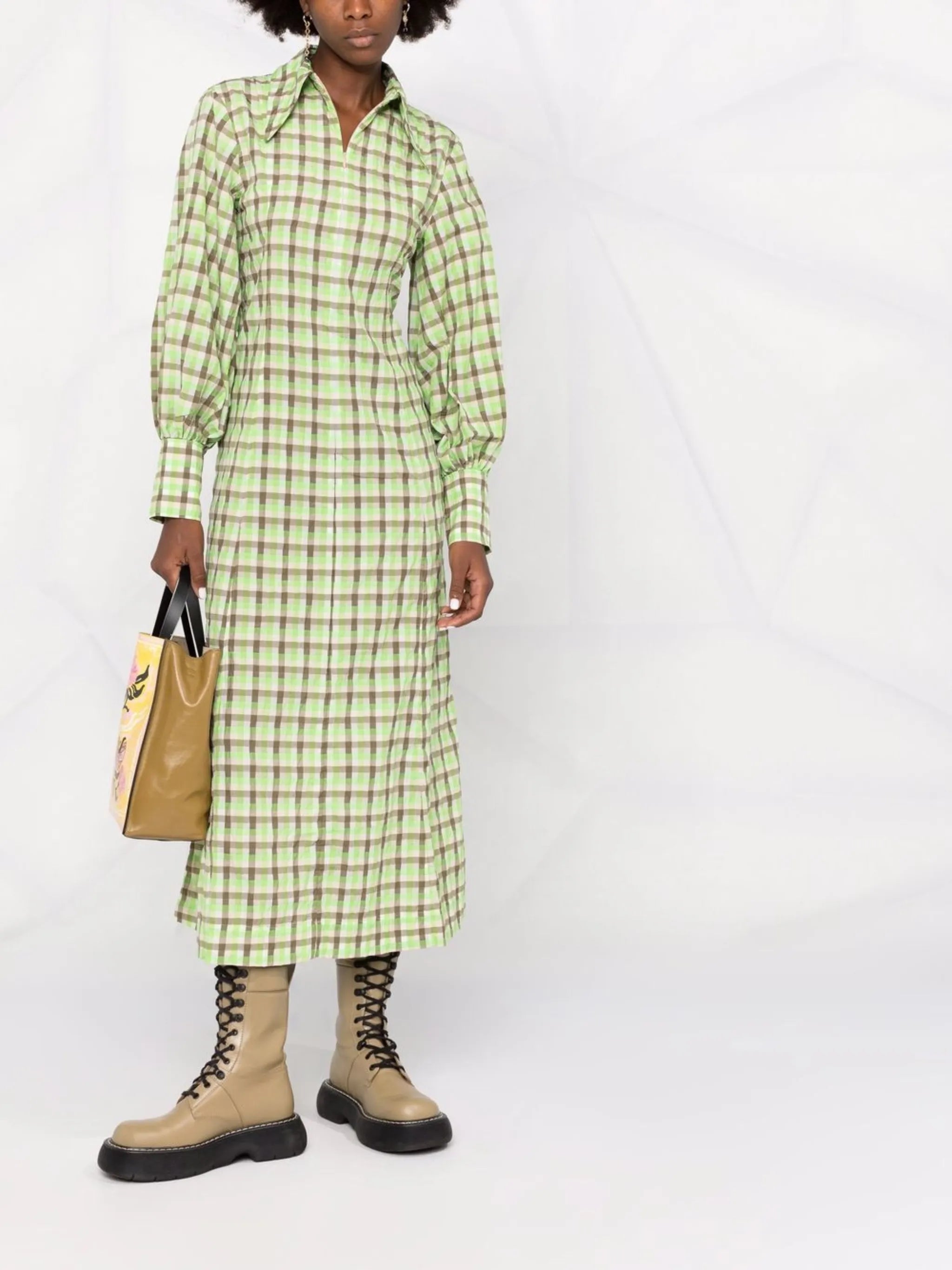 check-print long-sleeve dress