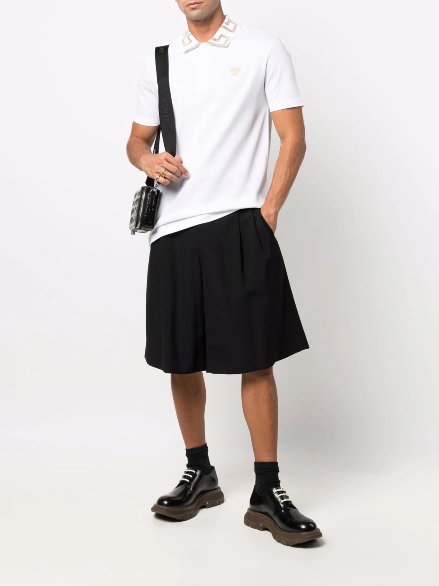 Greca-collar polo shirt