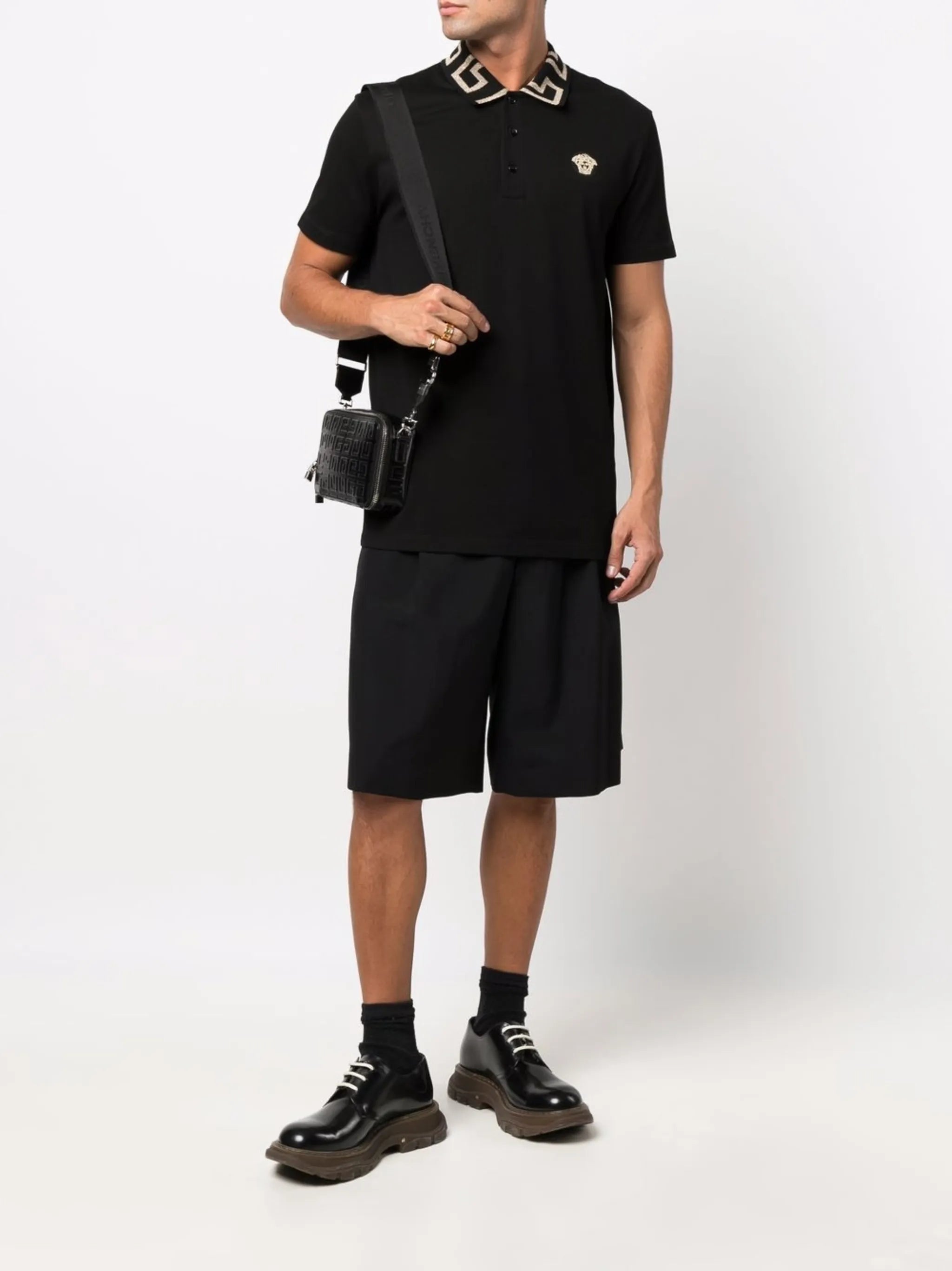 Greca-collar polo shirt