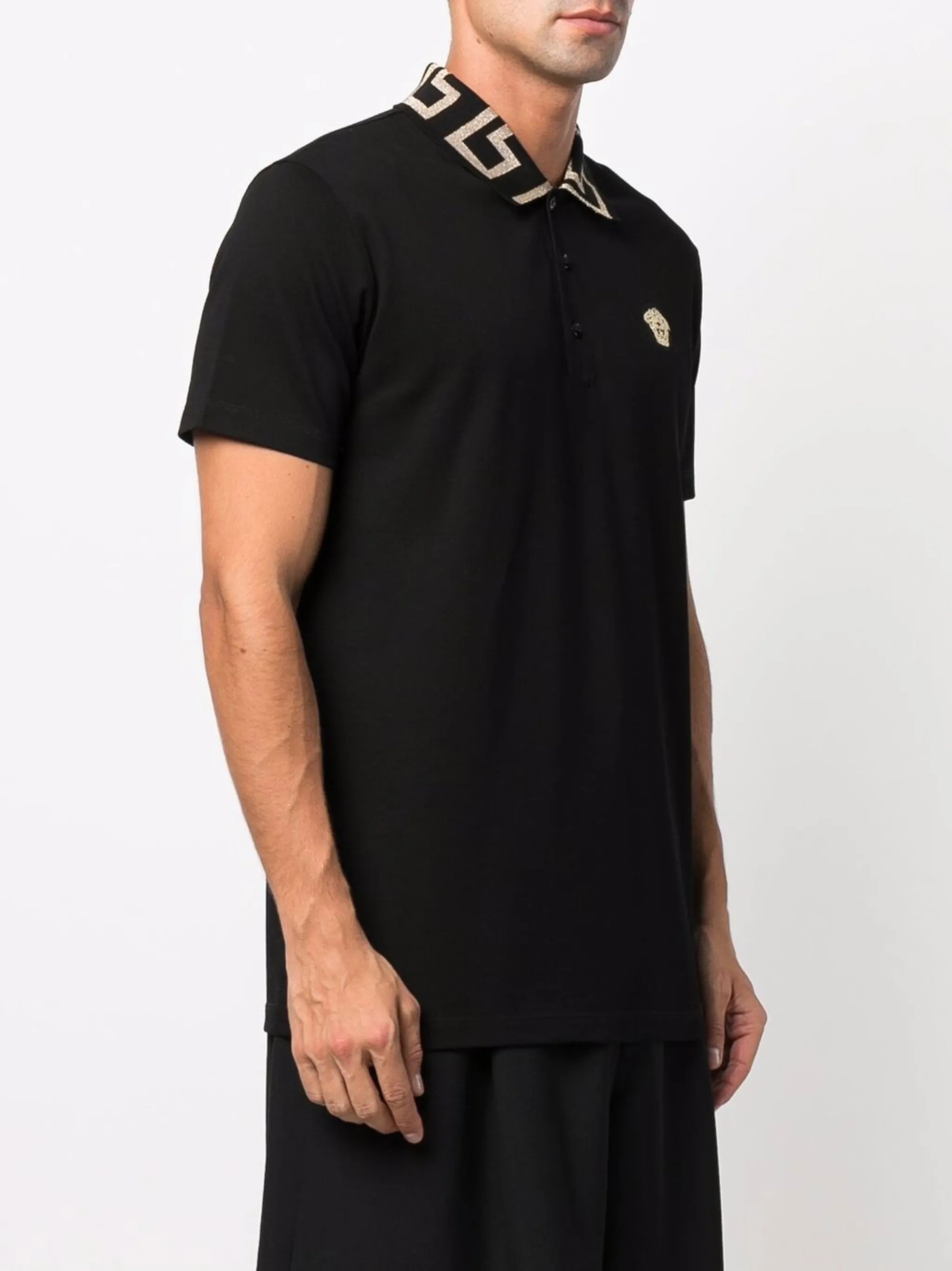 Greca-collar polo shirt