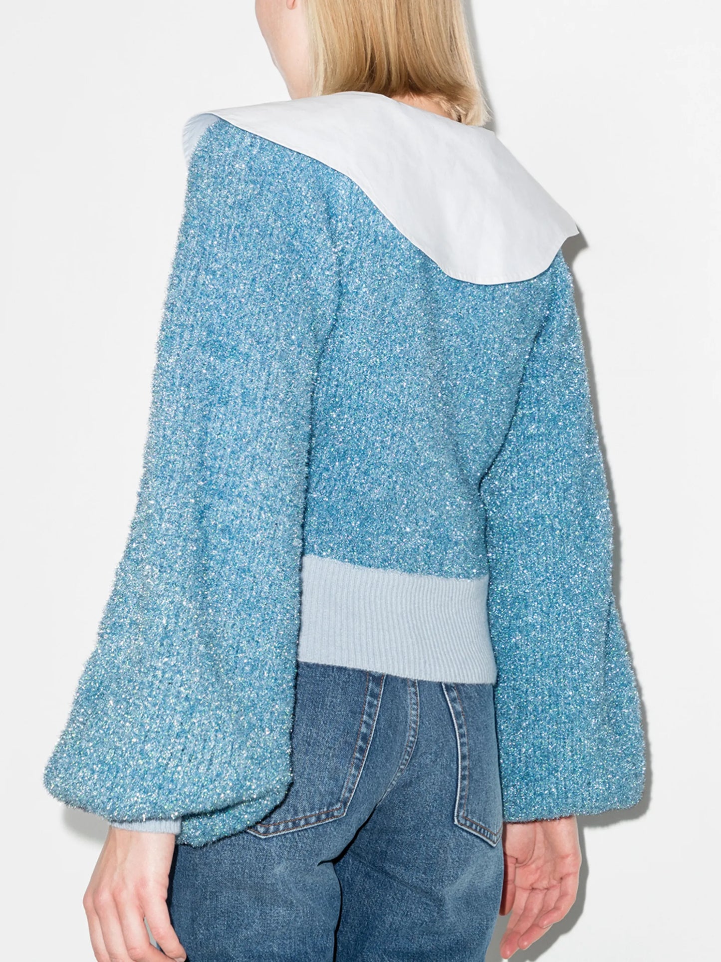 contrast-collar puff-sleeve cardigan
