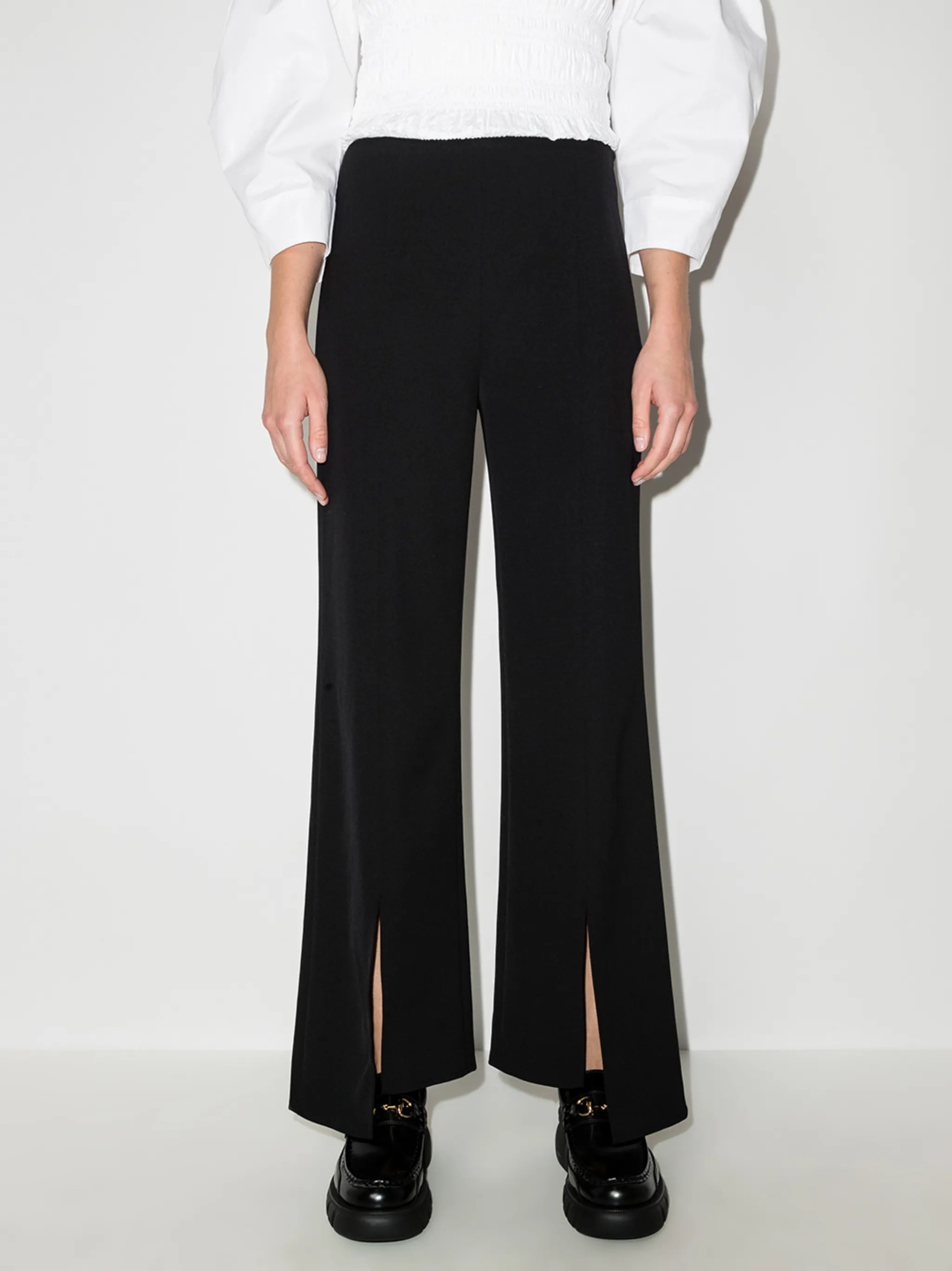 asymmetric hem high-waisted trousers