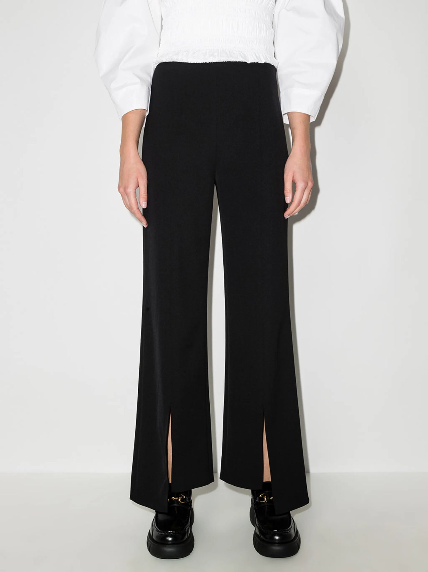 asymmetric hem high-waisted trousers