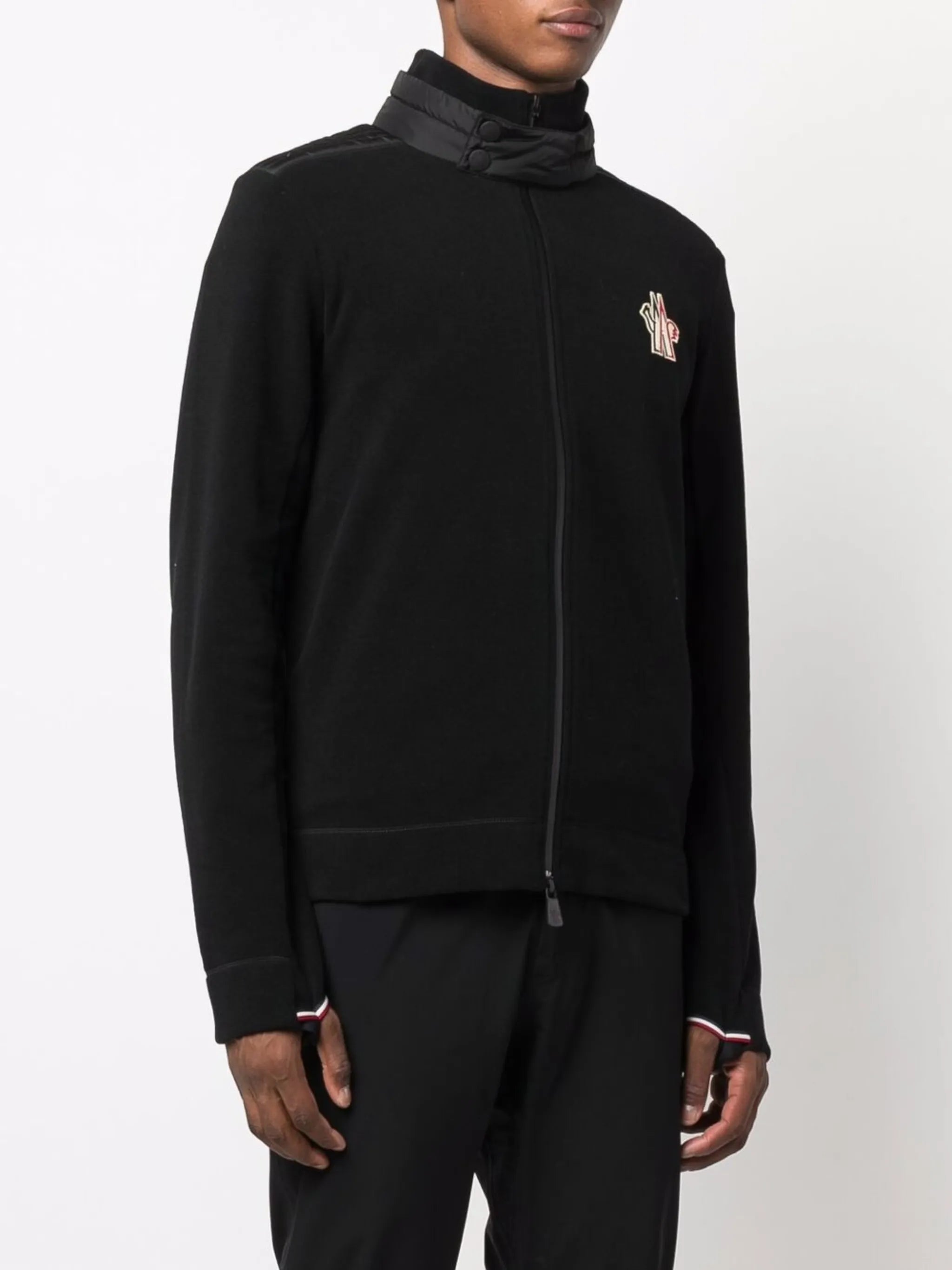 padded panel-detail fleece zip jacket
