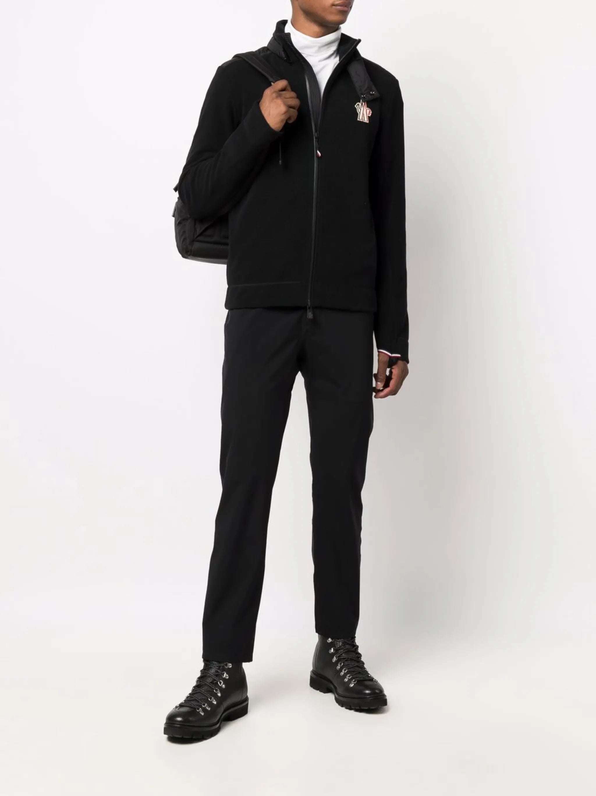 padded panel-detail fleece zip jacket