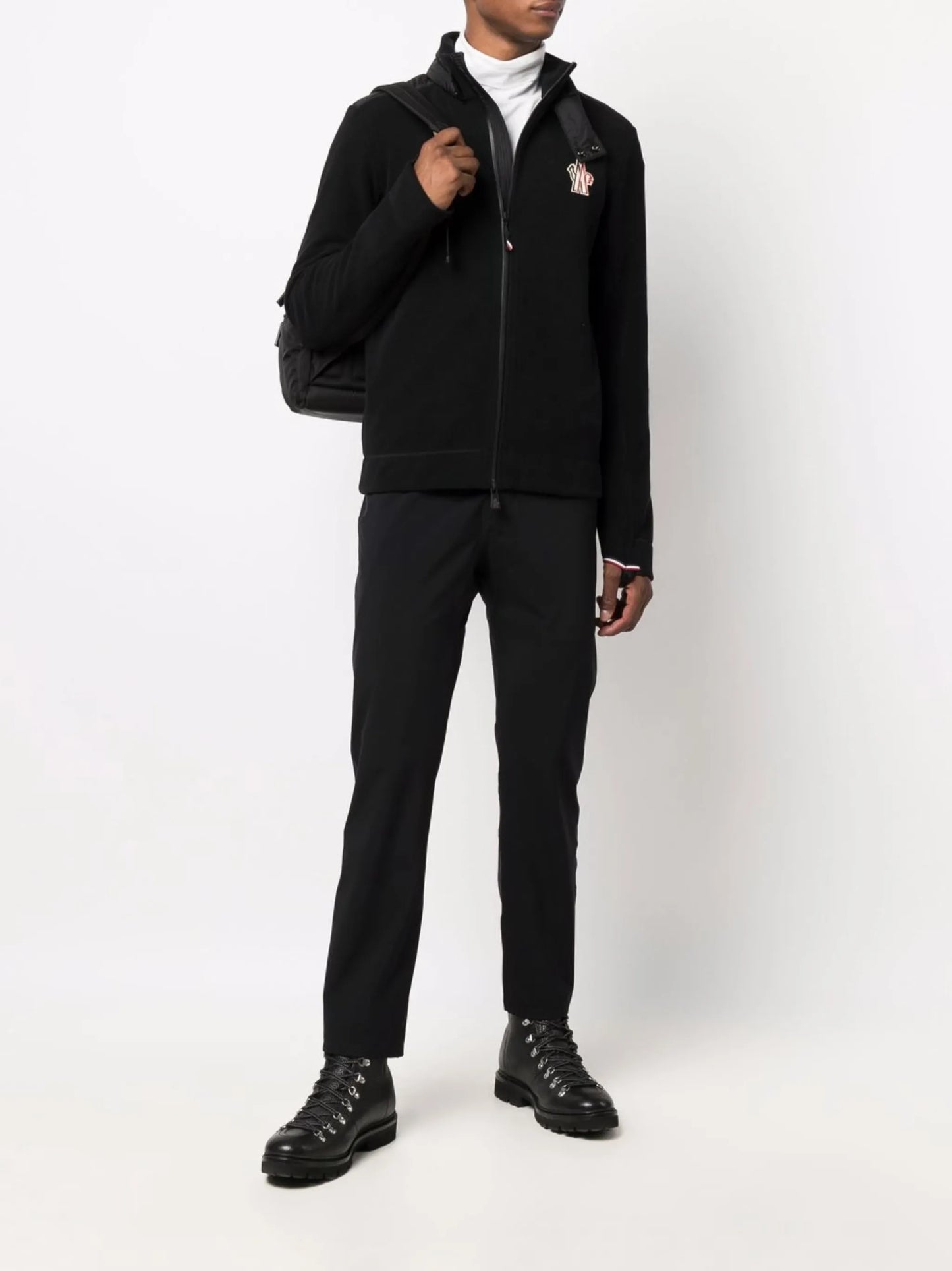 padded panel-detail fleece zip jacket