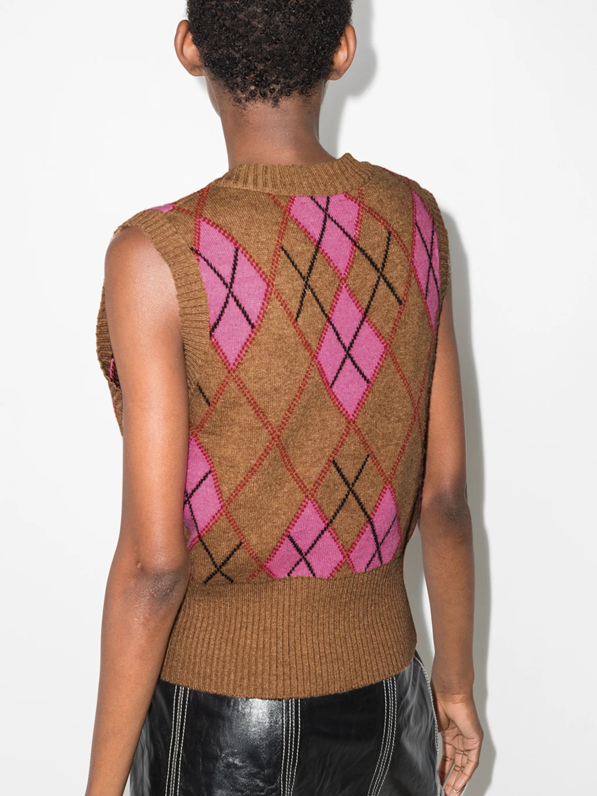 argyle pattern V-neck vest