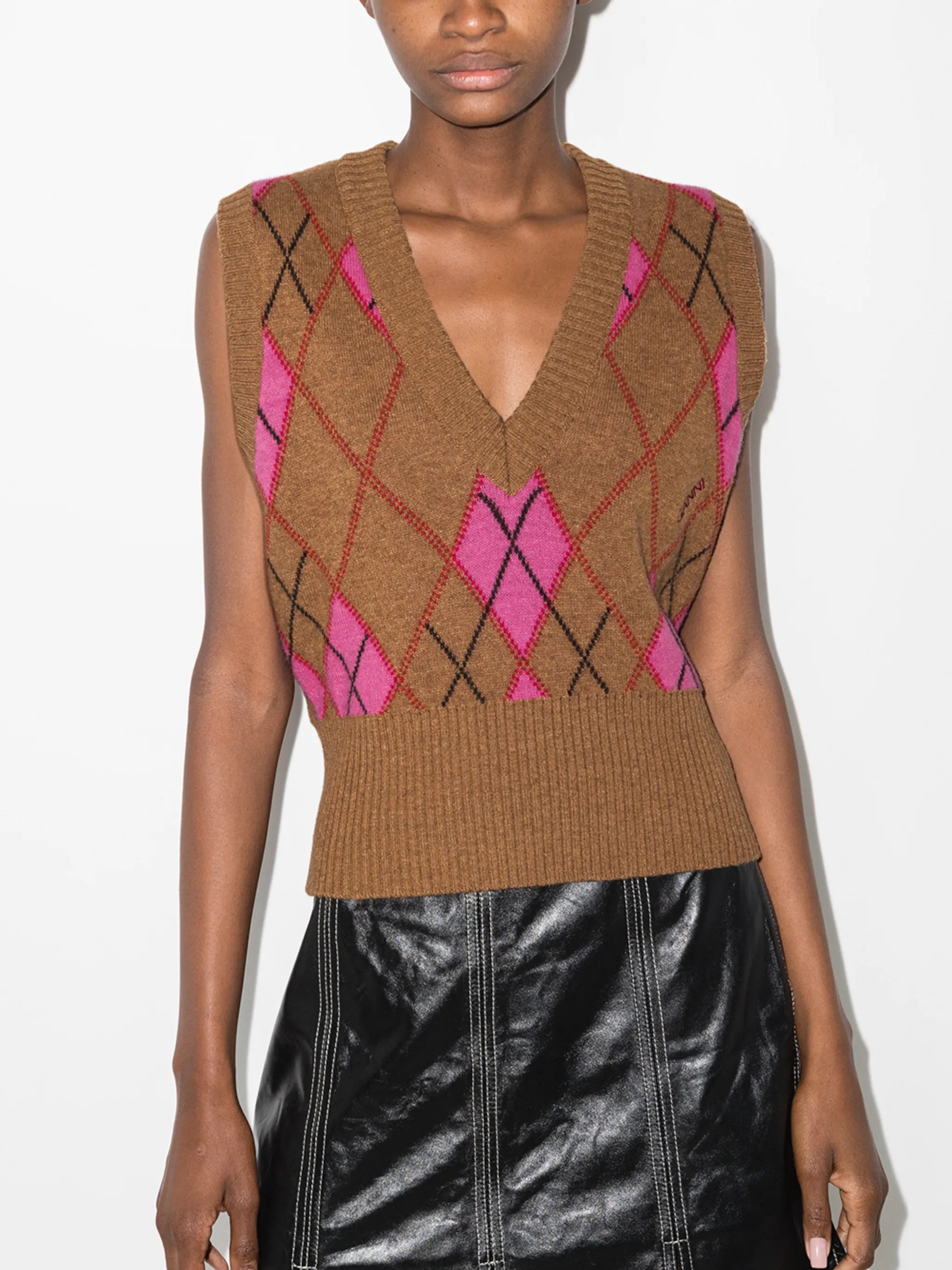 argyle pattern V-neck vest