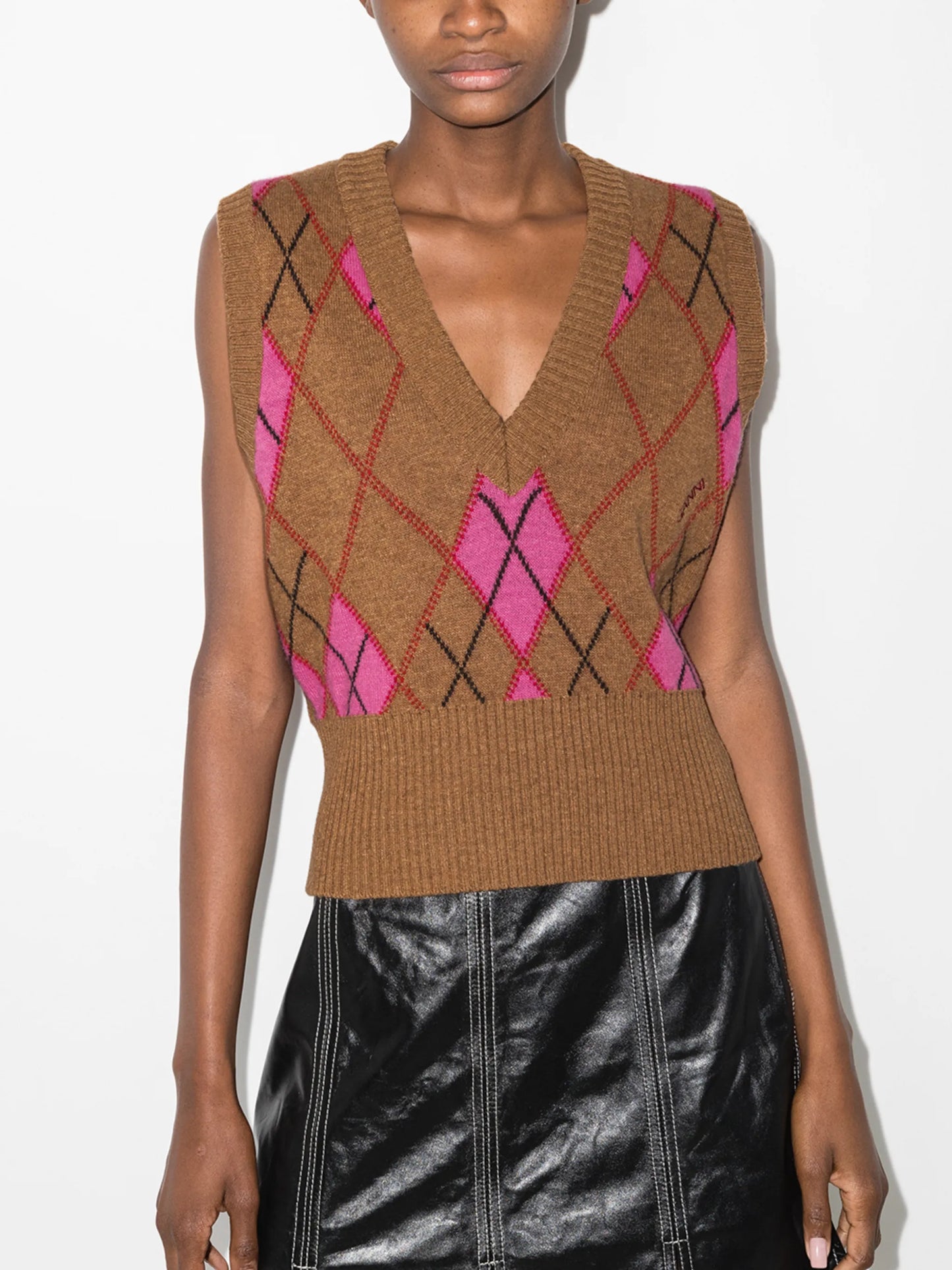 argyle pattern V-neck vest