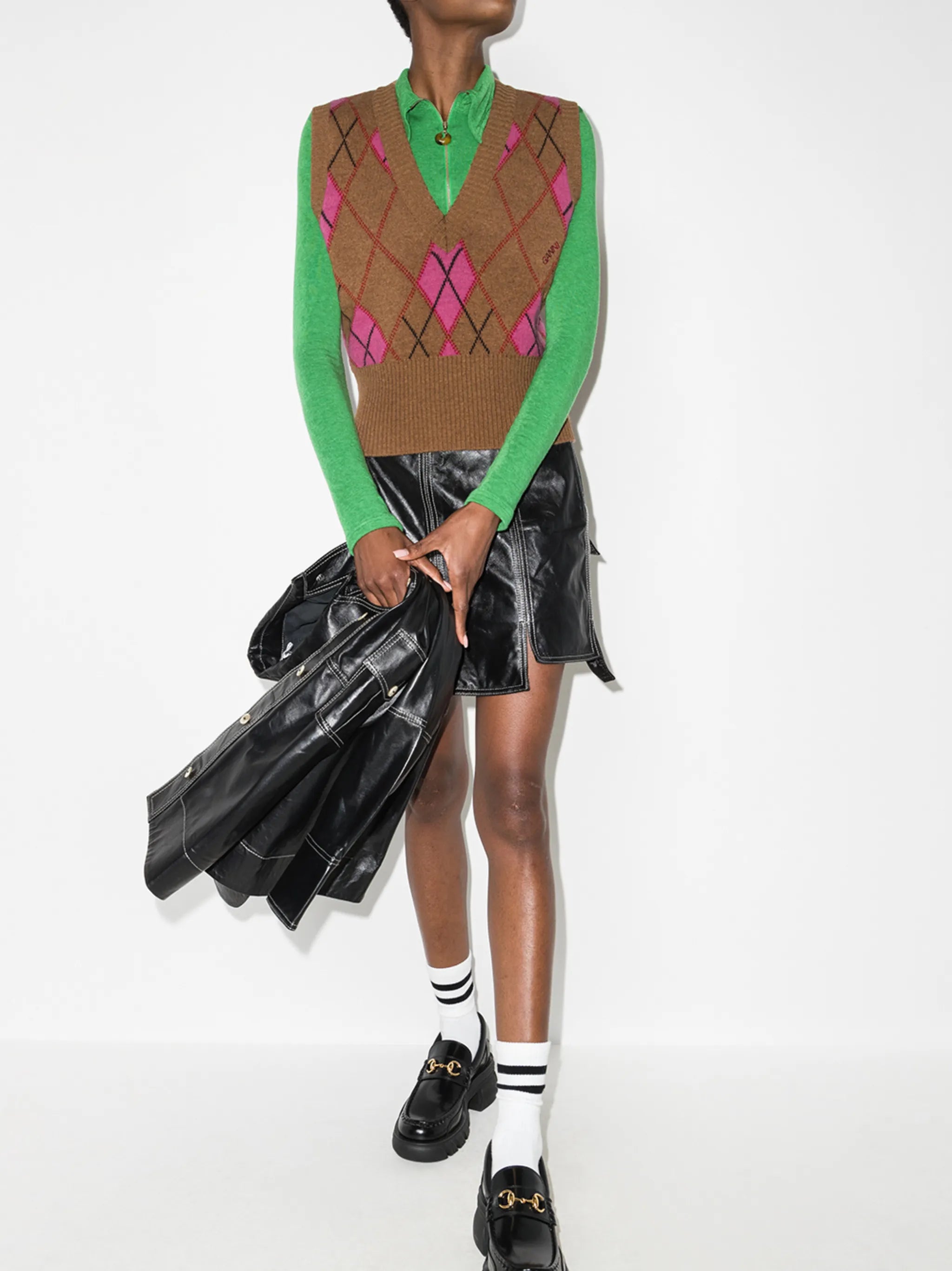 argyle pattern V-neck vest
