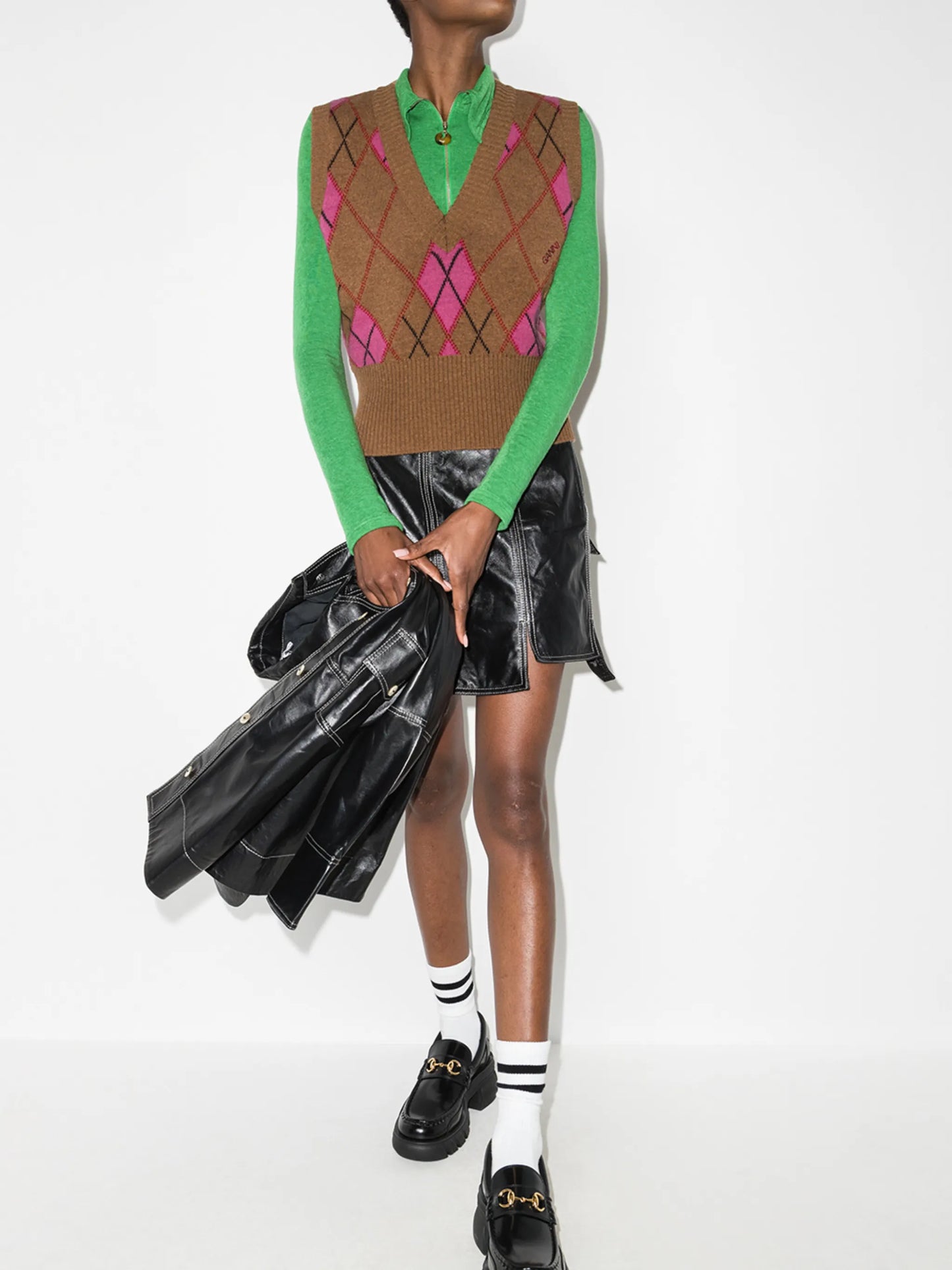 argyle pattern V-neck vest