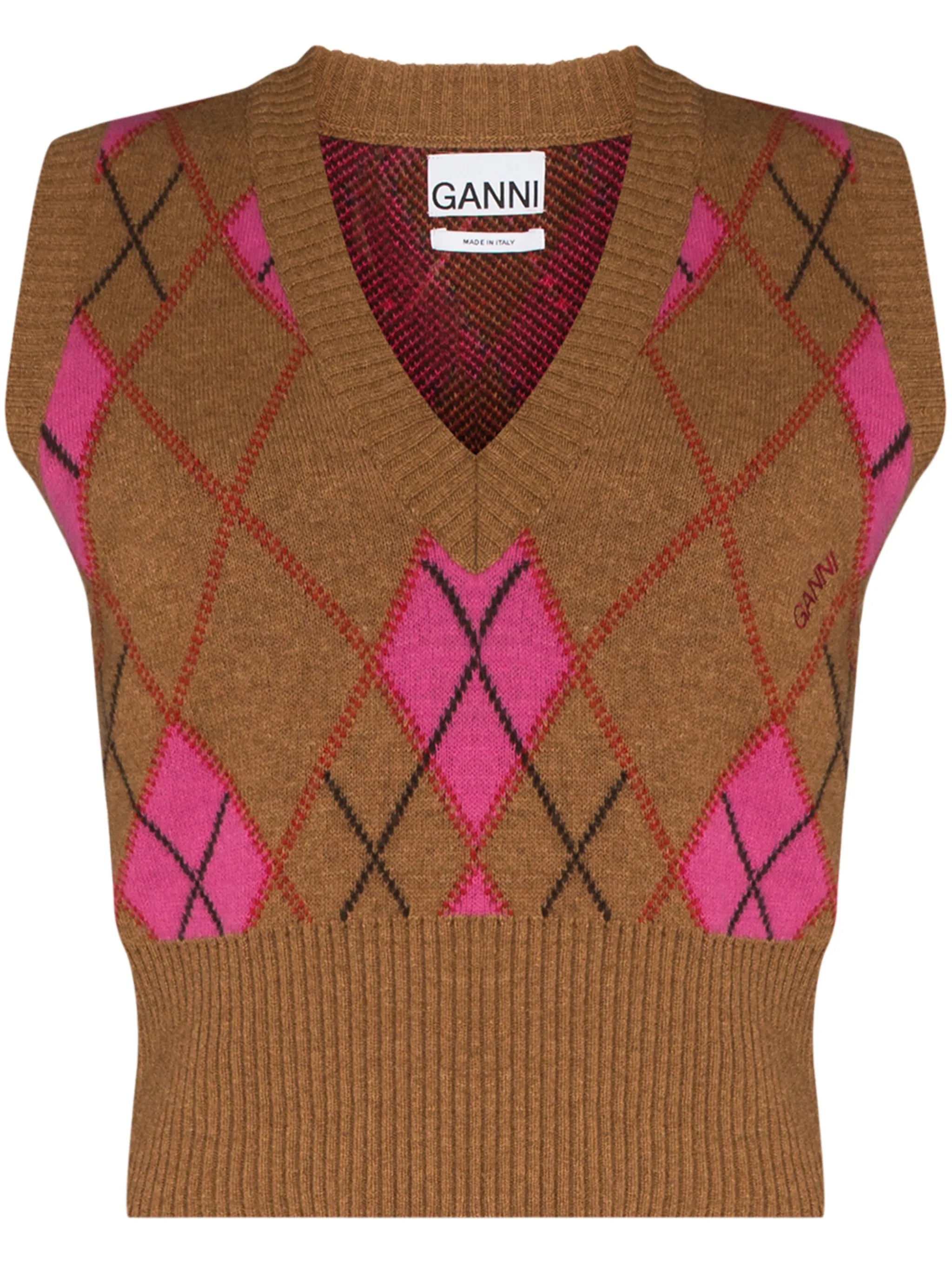 argyle pattern V-neck vest