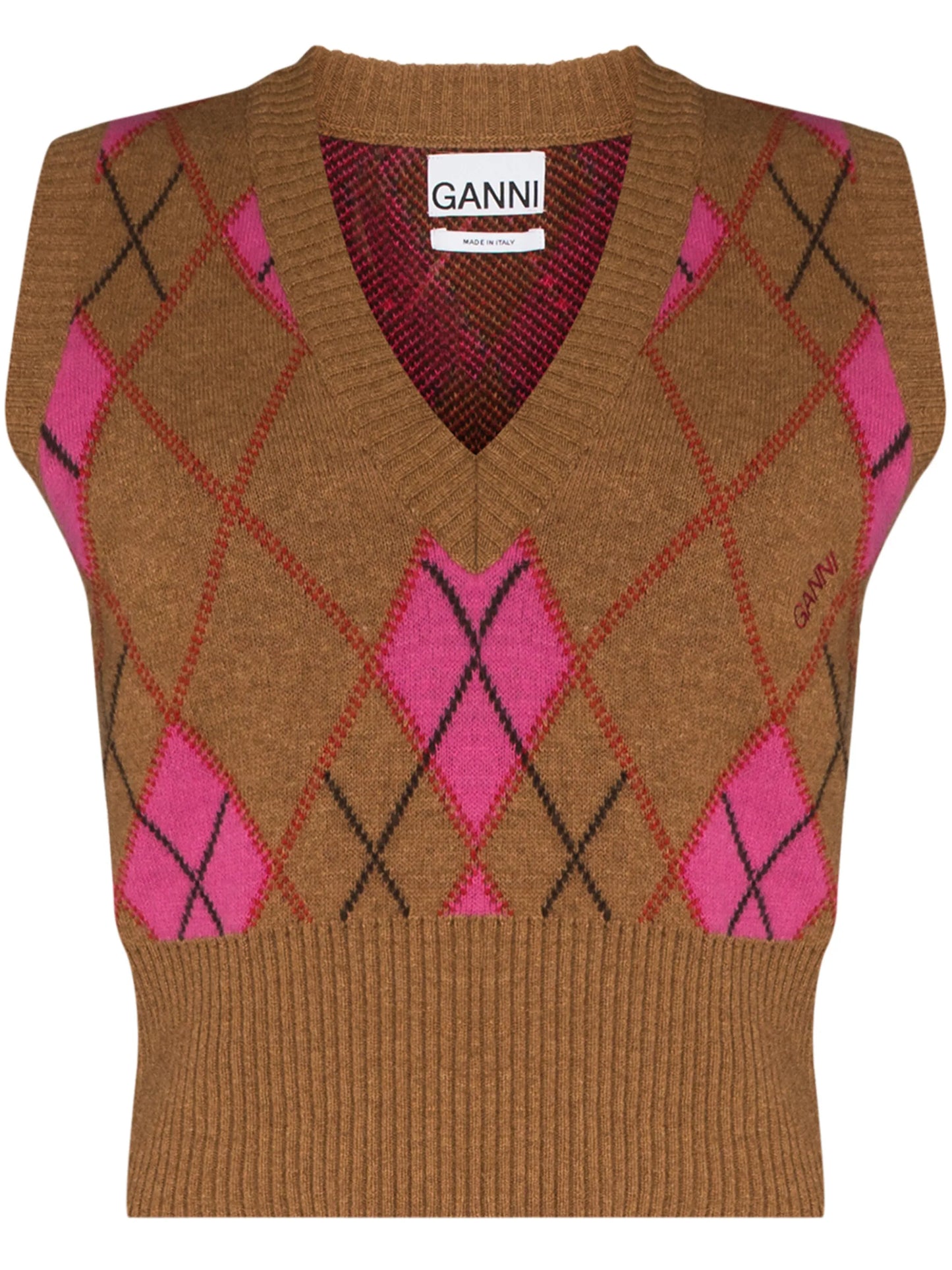 argyle pattern V-neck vest
