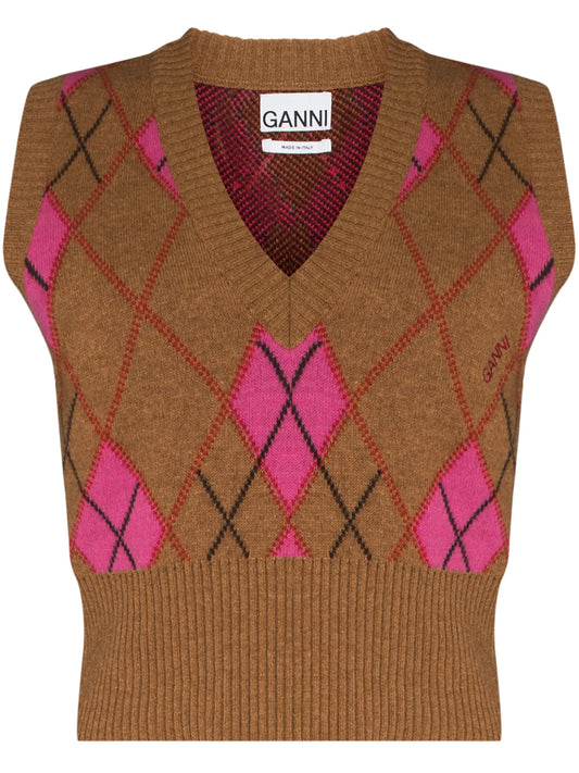 argyle pattern V-neck vest