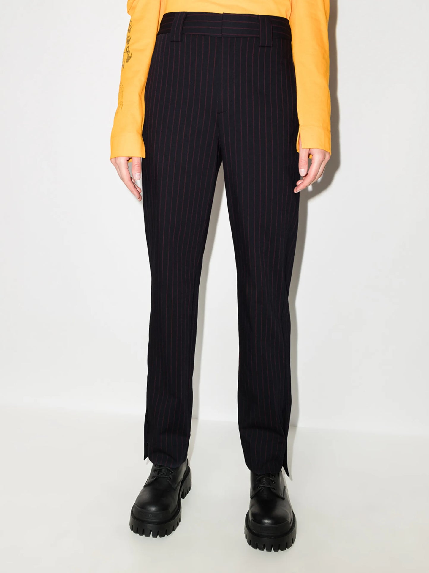 stripe pattern slim trousers