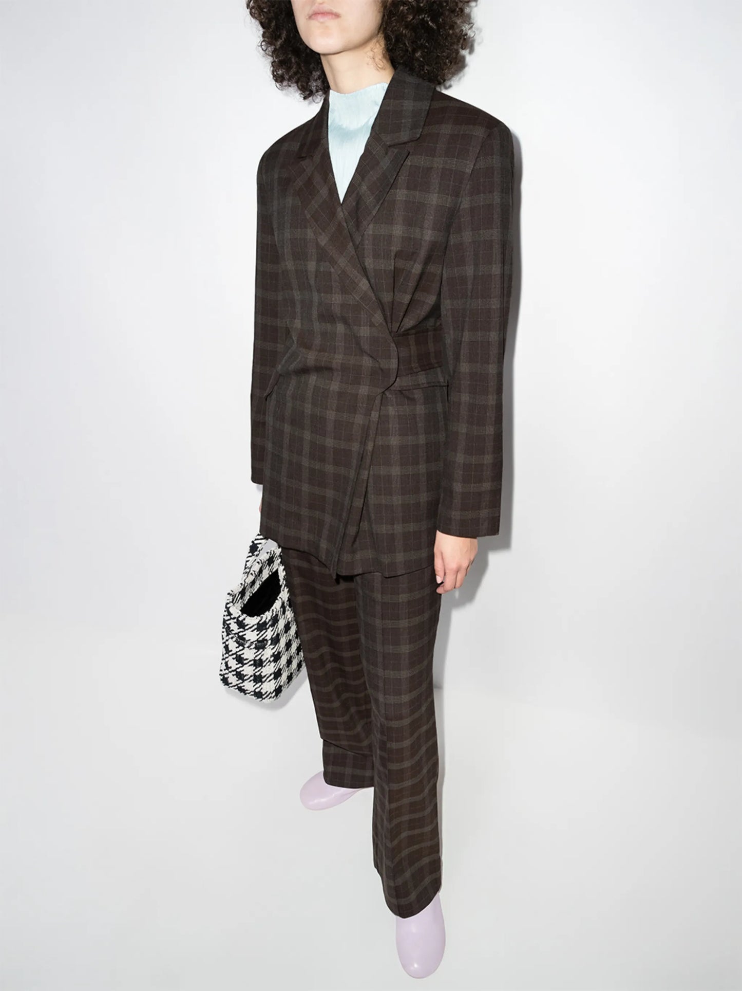 checked wrap-style blazer