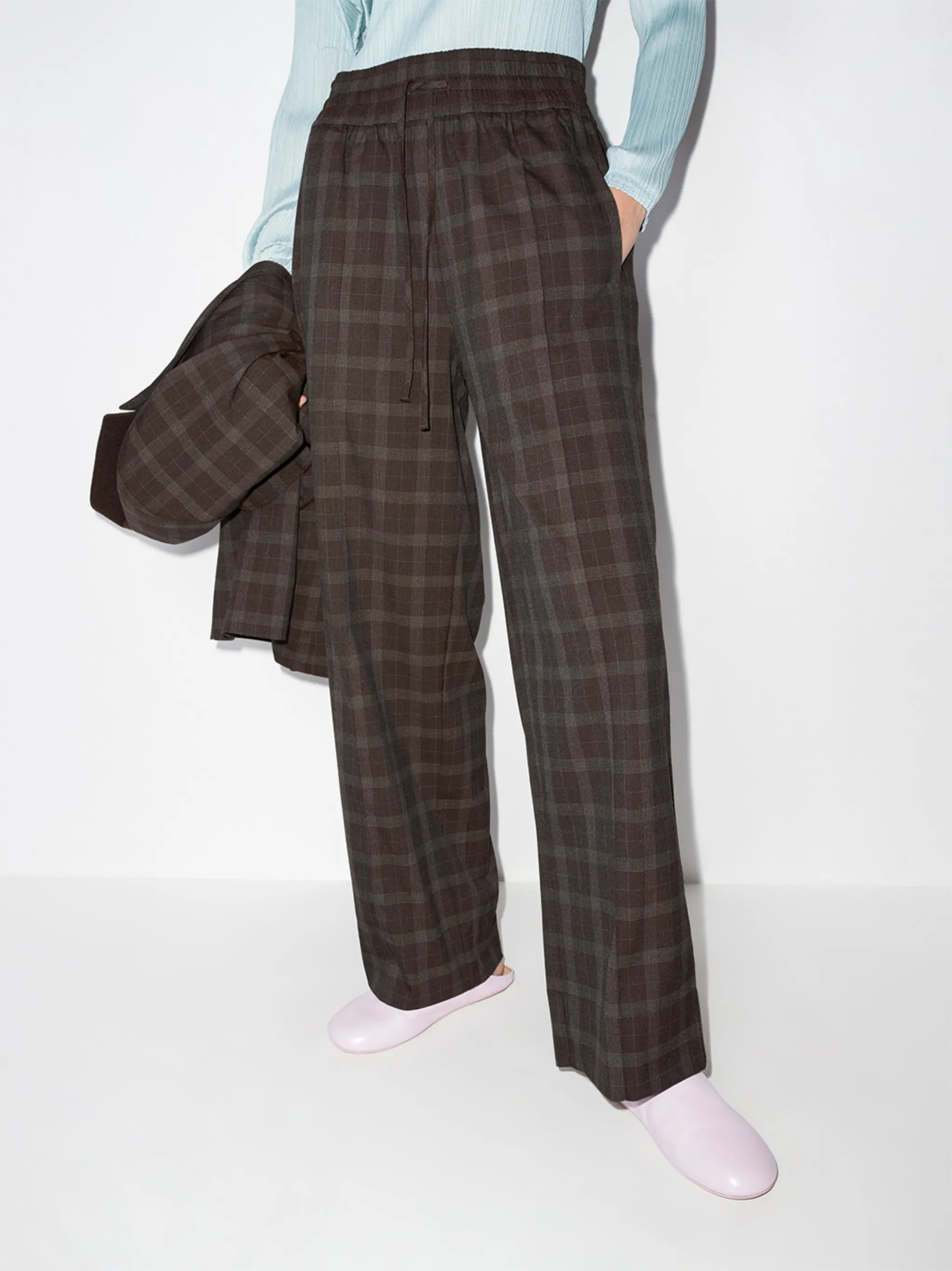 checked wide-leg trousers