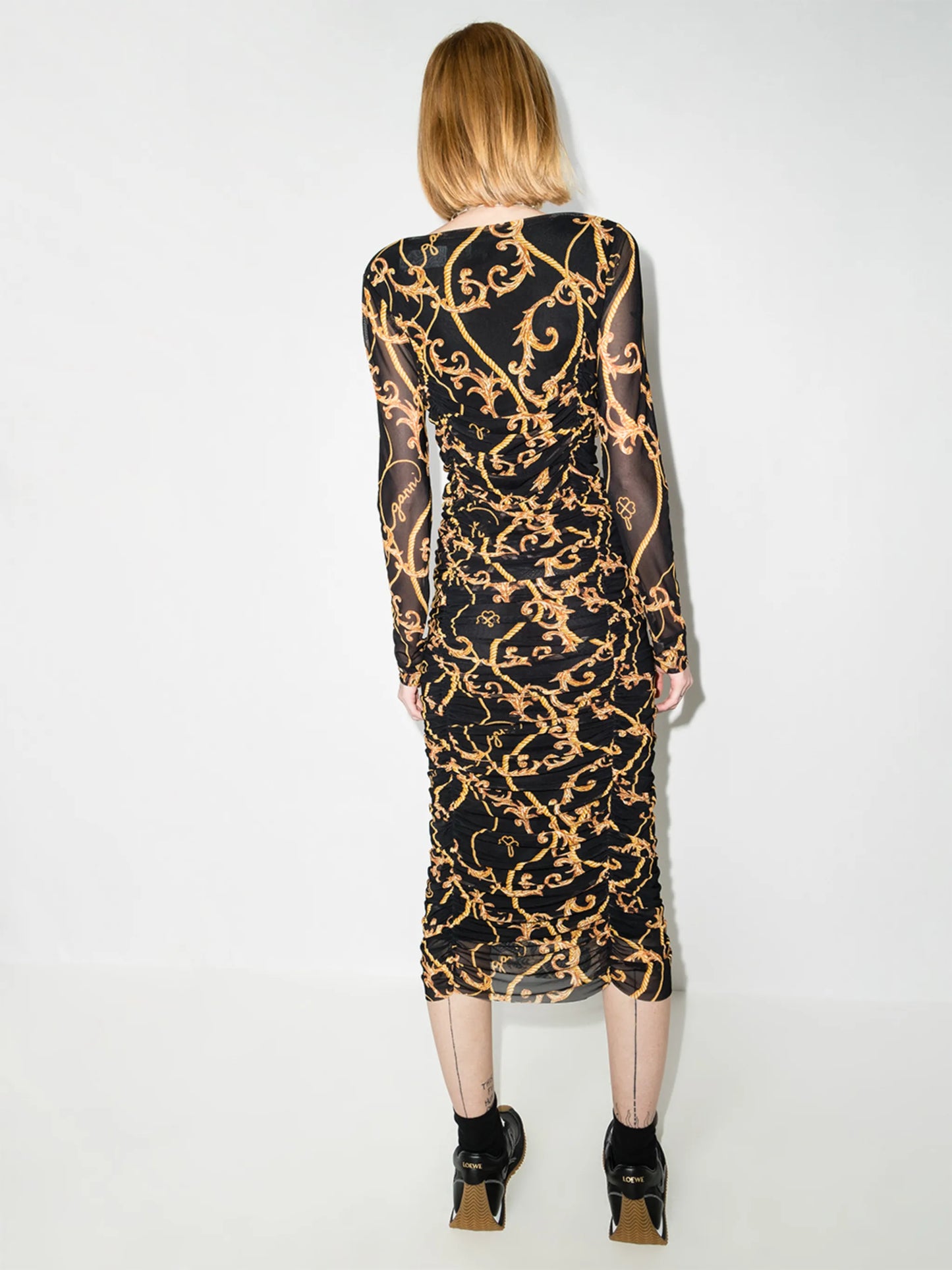 baroque-print midi dress