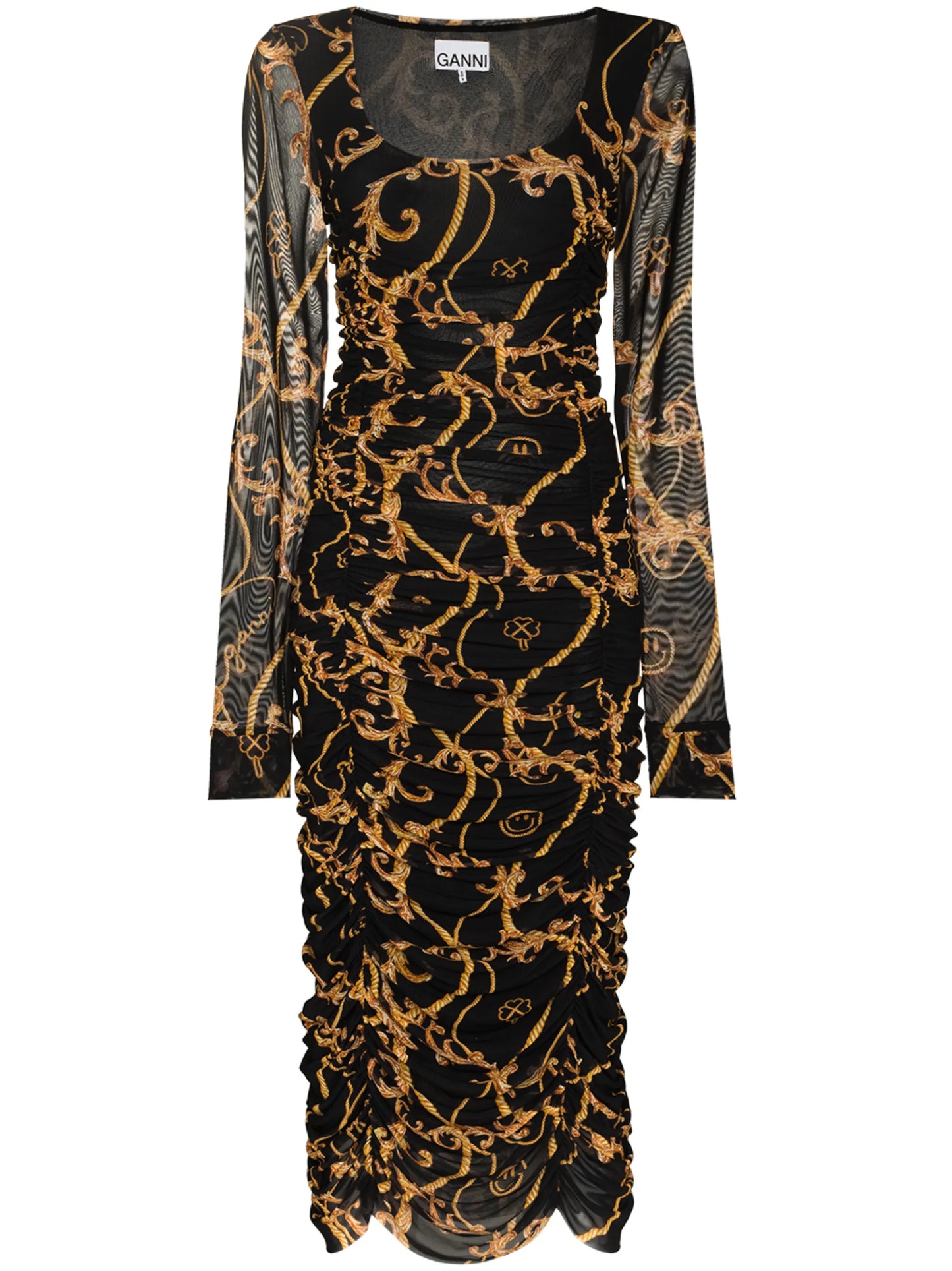 baroque-print midi dress
