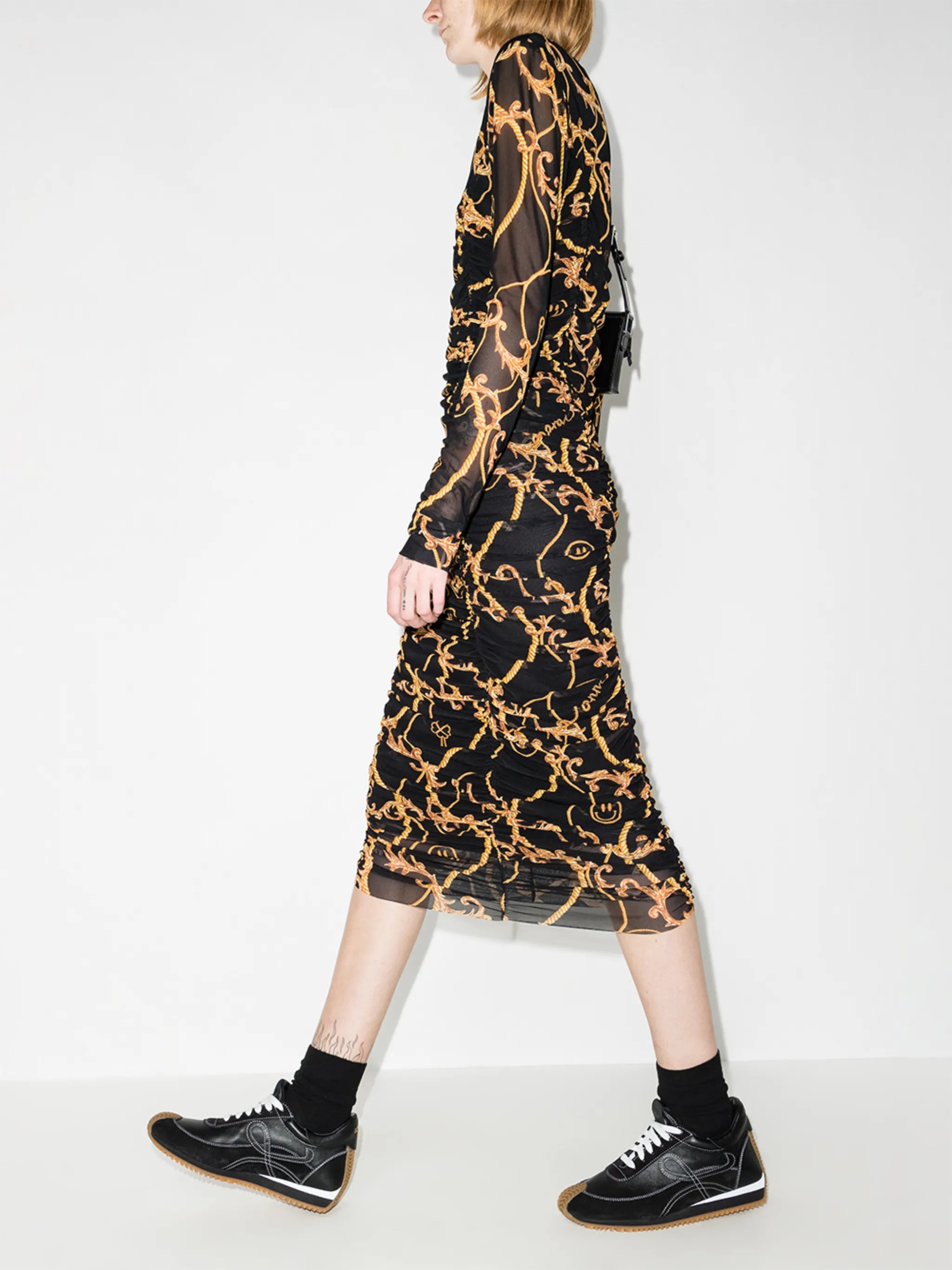 baroque-print midi dress