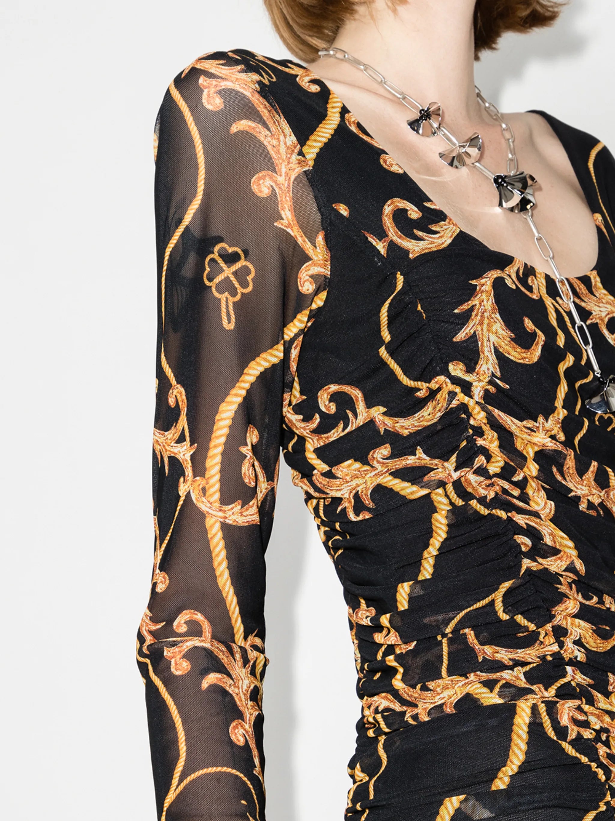 baroque-print midi dress