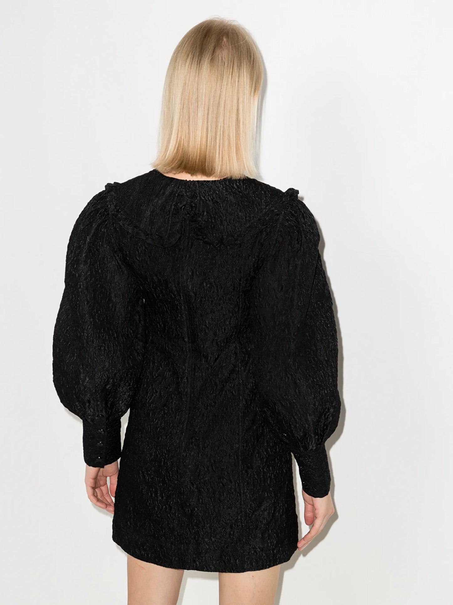 balloon-sleeve jacquard mini dress