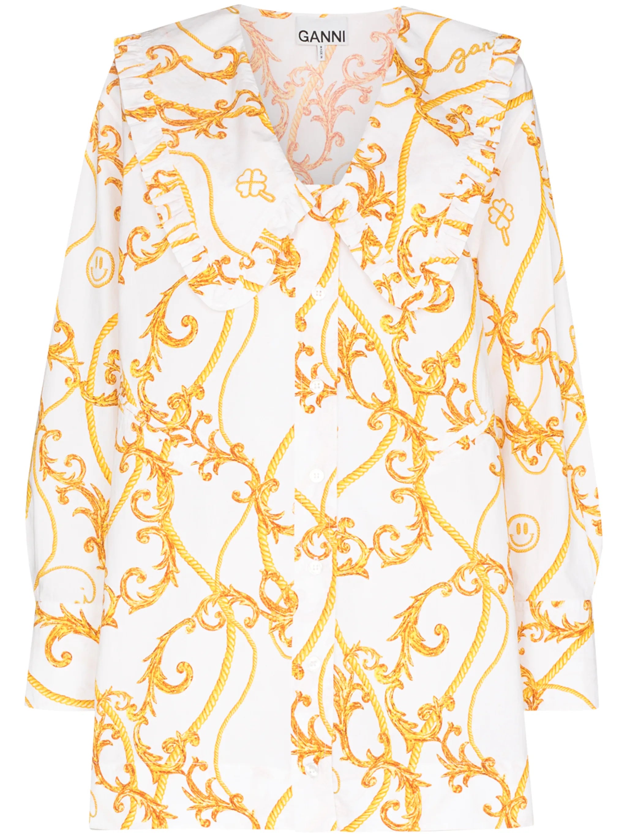 baroque print oversized collar blouse