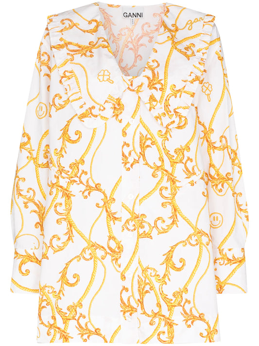 baroque print oversized collar blouse