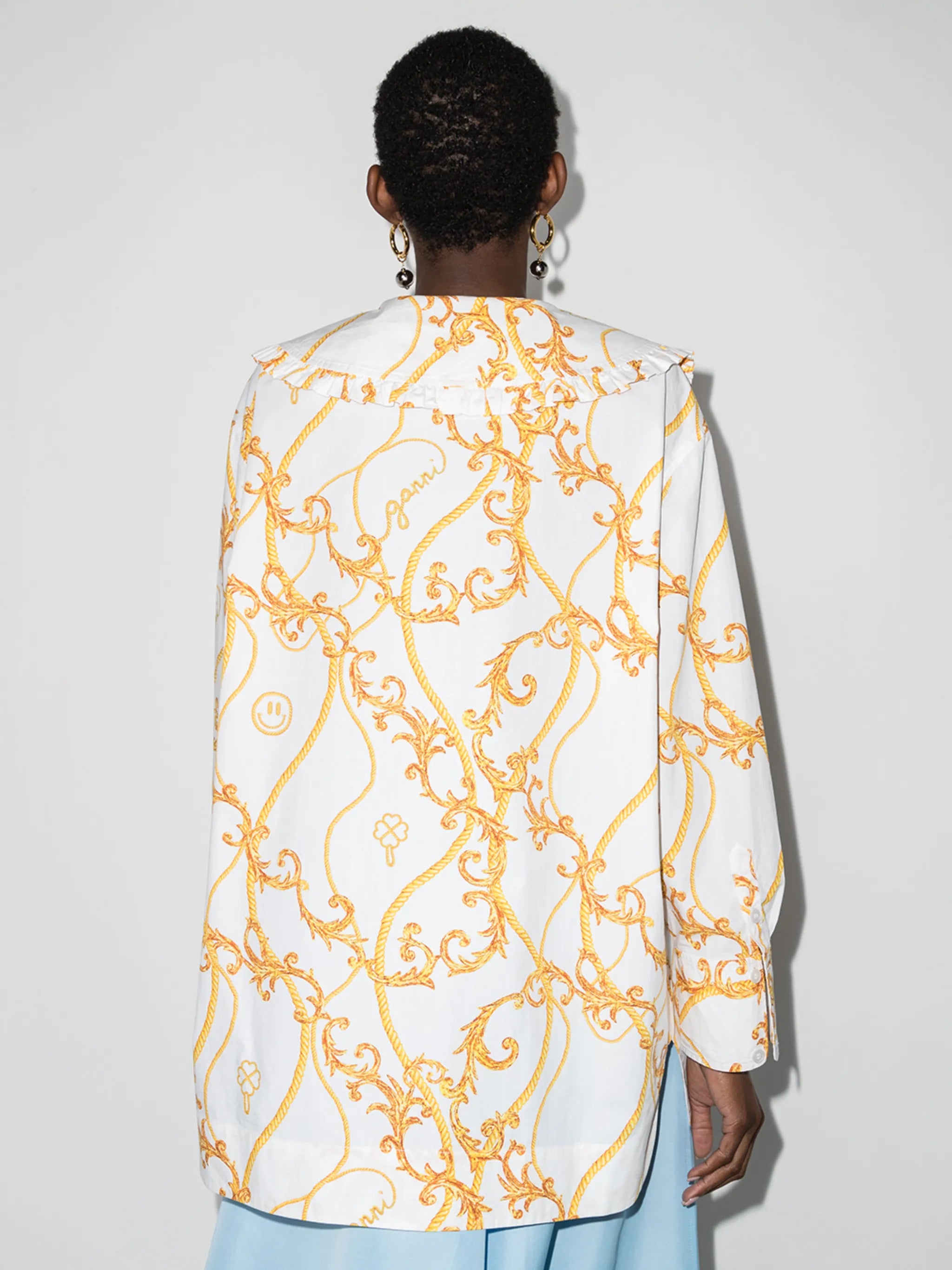 baroque print oversized collar blouse