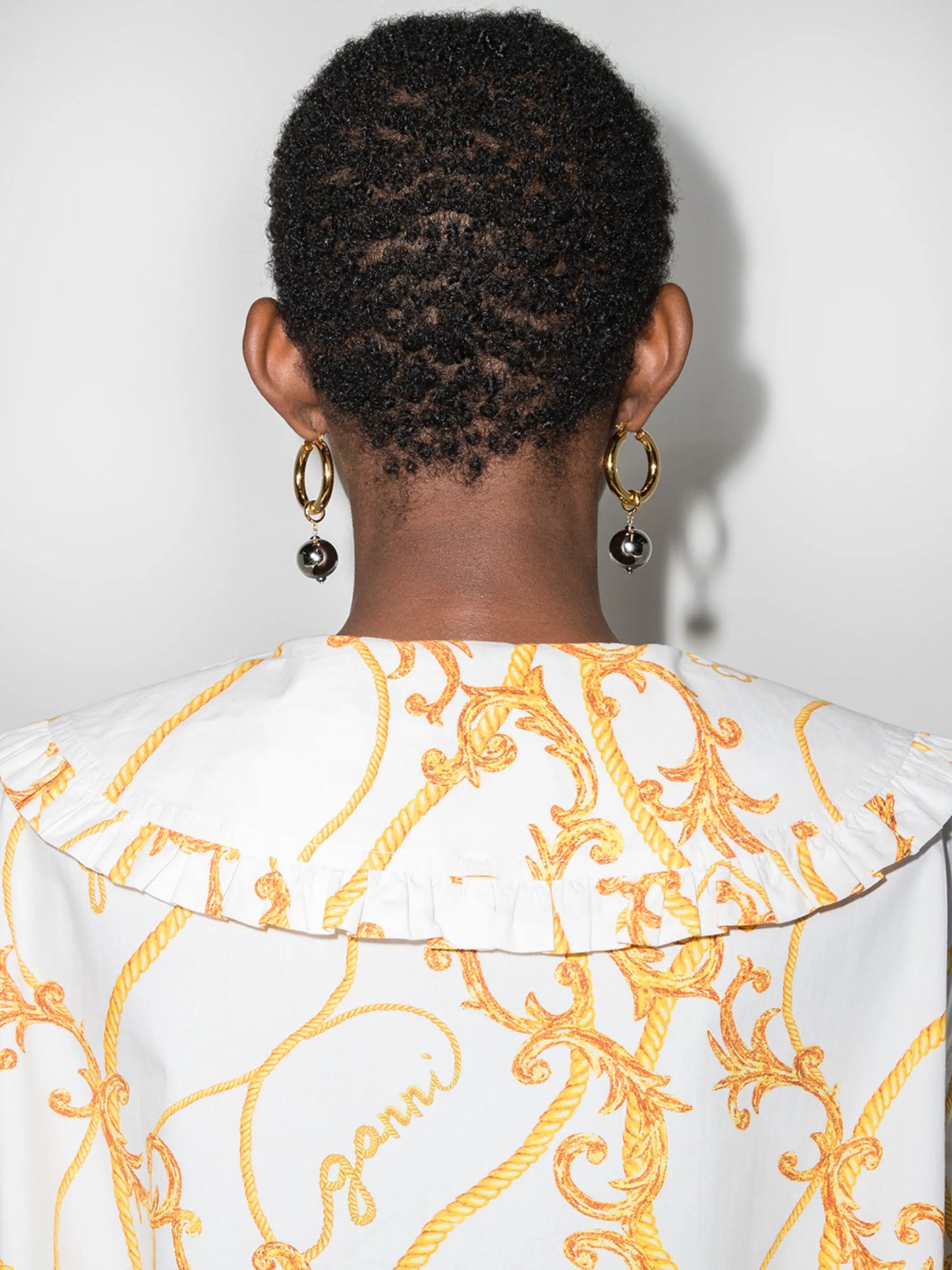baroque print oversized collar blouse