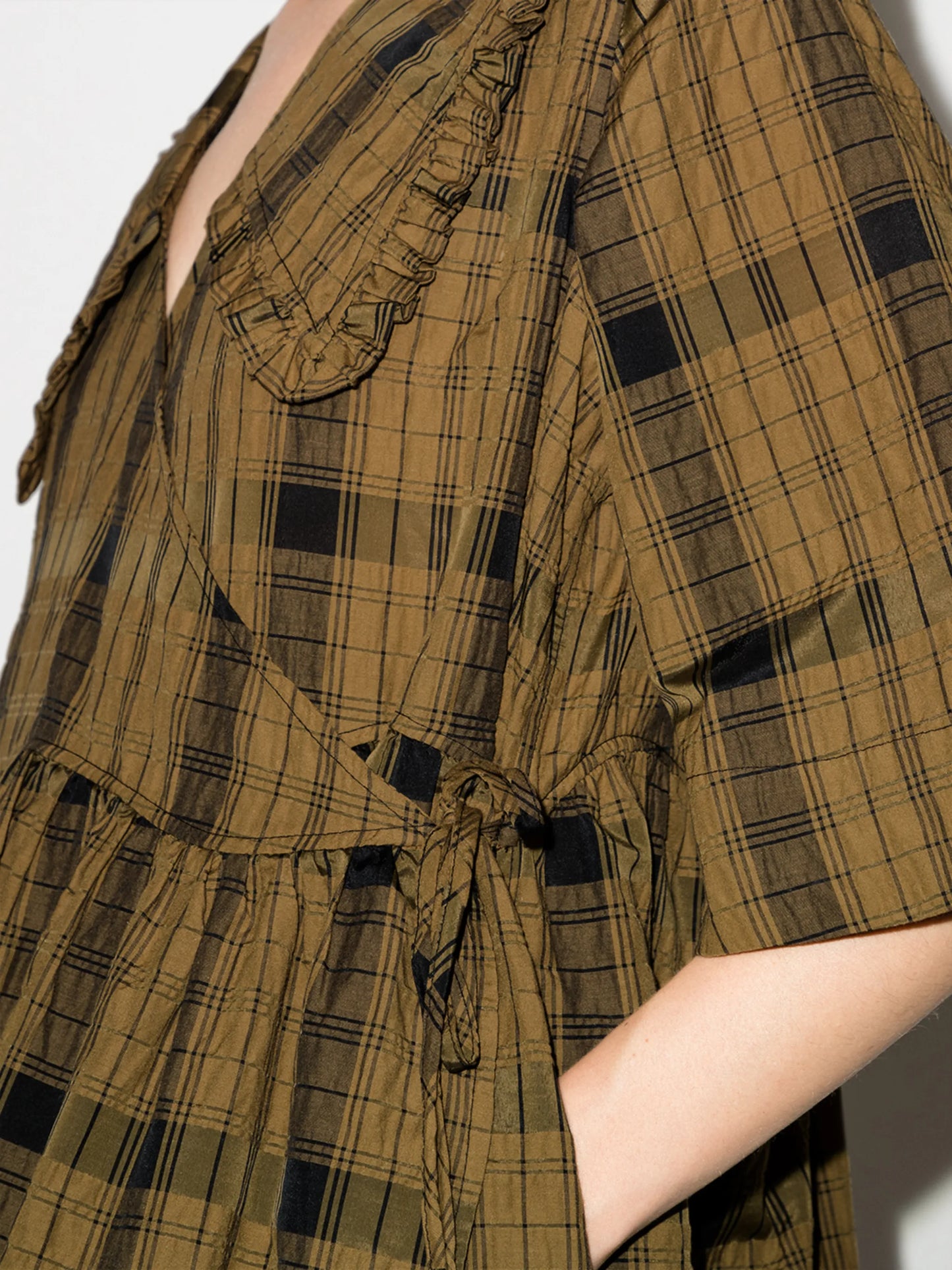 Peter Pan collar checked midi dress