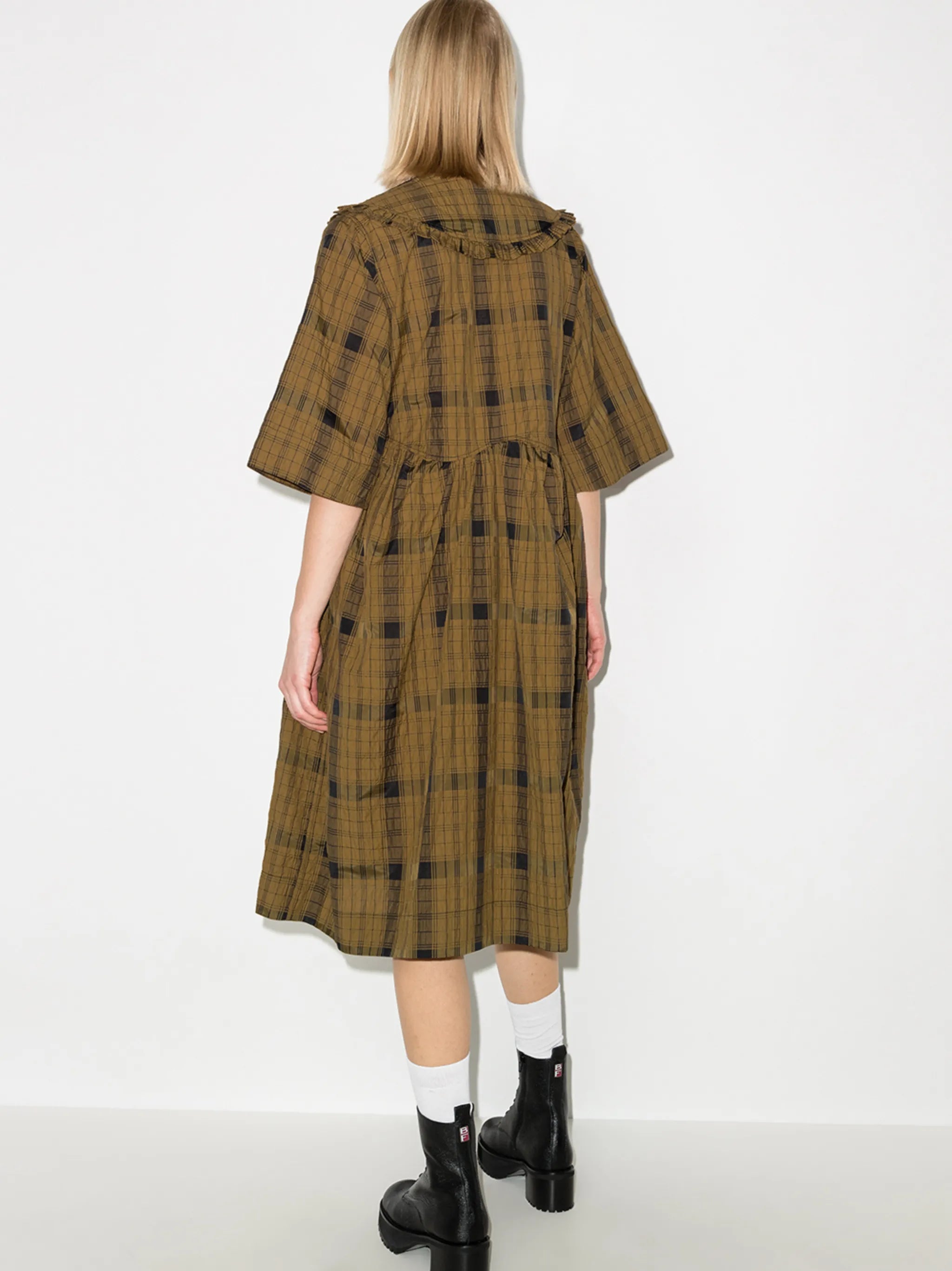 Peter Pan collar checked midi dress
